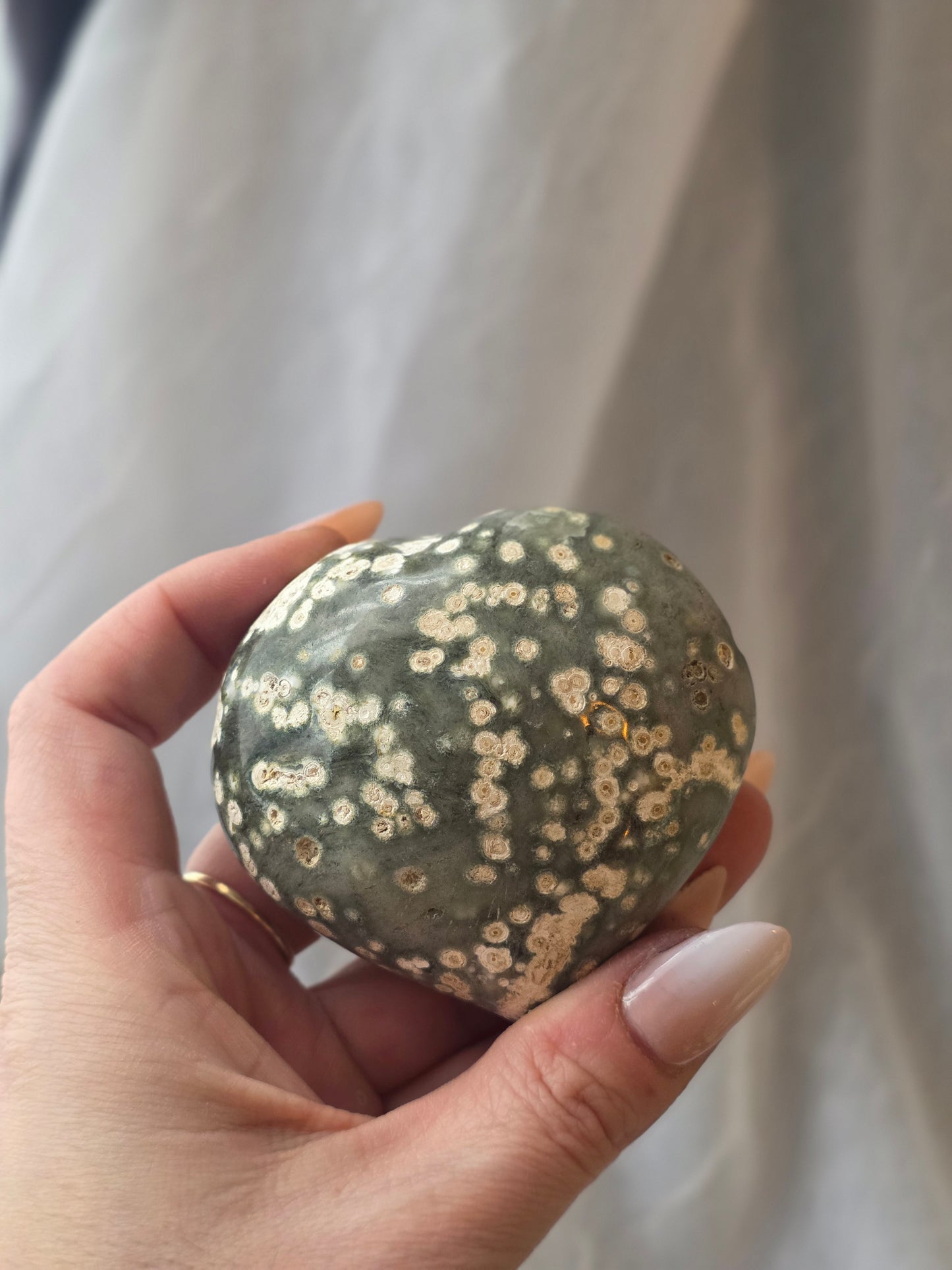 Ocean Jasper Heart Carving on Stand