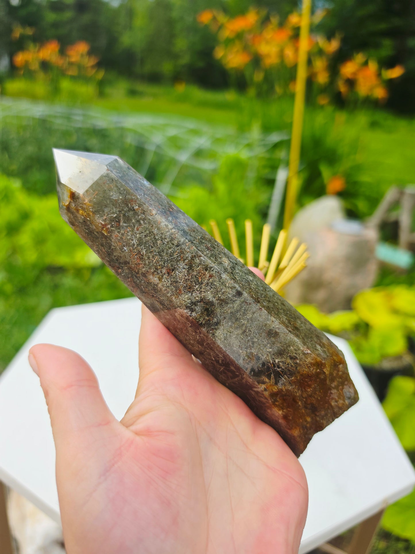 Rutile Garden Quartz Crystal Point Mineral Raw Uncut Base
