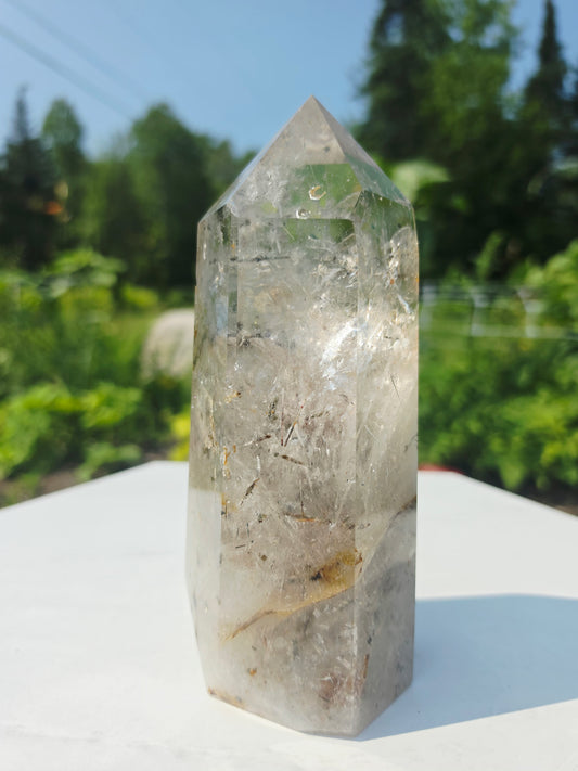 Rutilated Quartz Crystal Point 1.46kg 19cm Tall Flat Base Natural Mineral