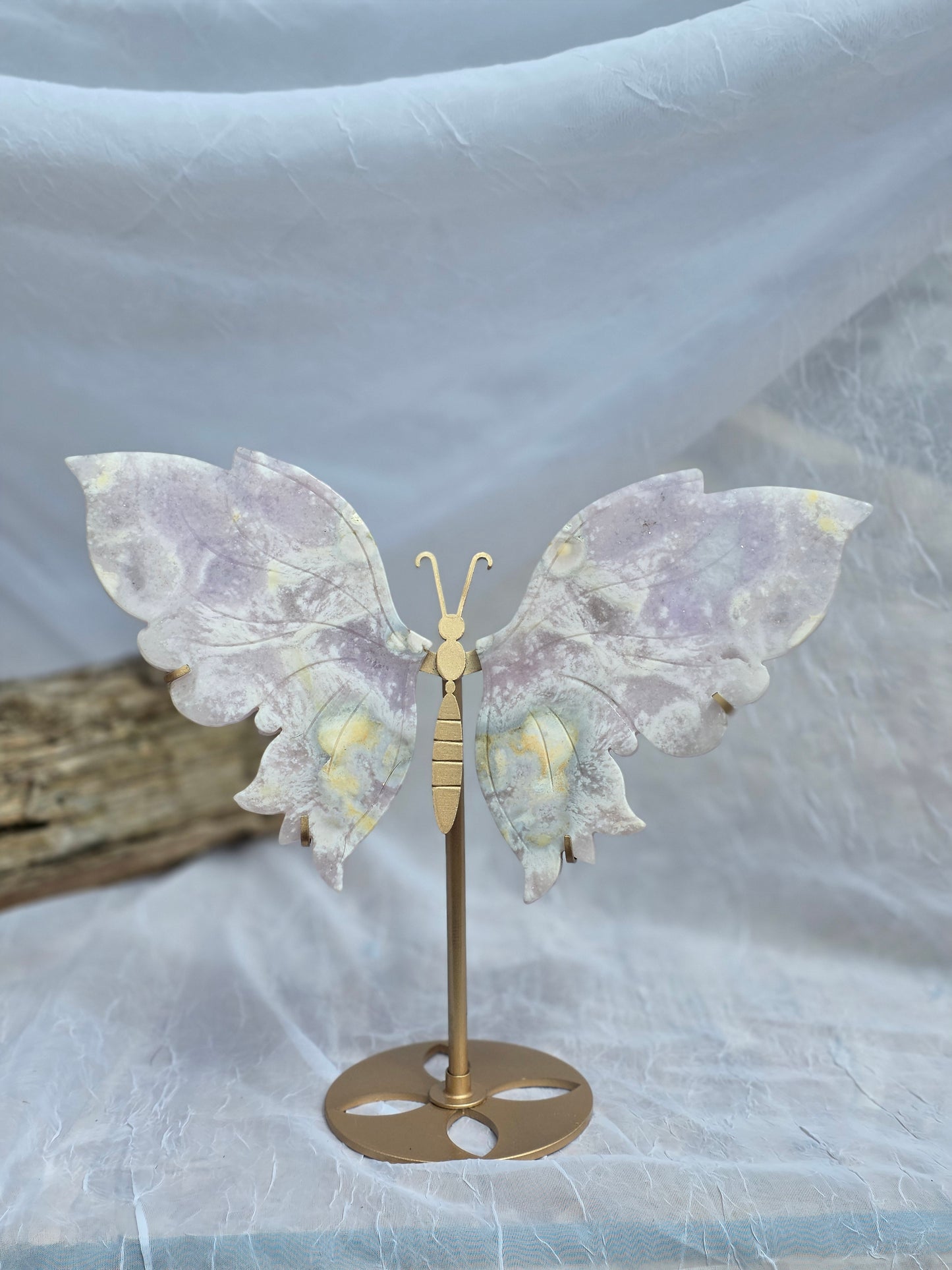 Cherry Agate Large Butterfly Crystal Wings on Gold Stand