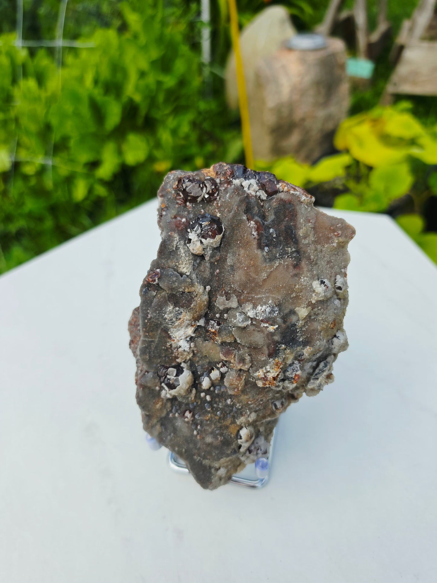 Garnet On Matrix with Pyrite and Druzy Mineral Speciment With Stand