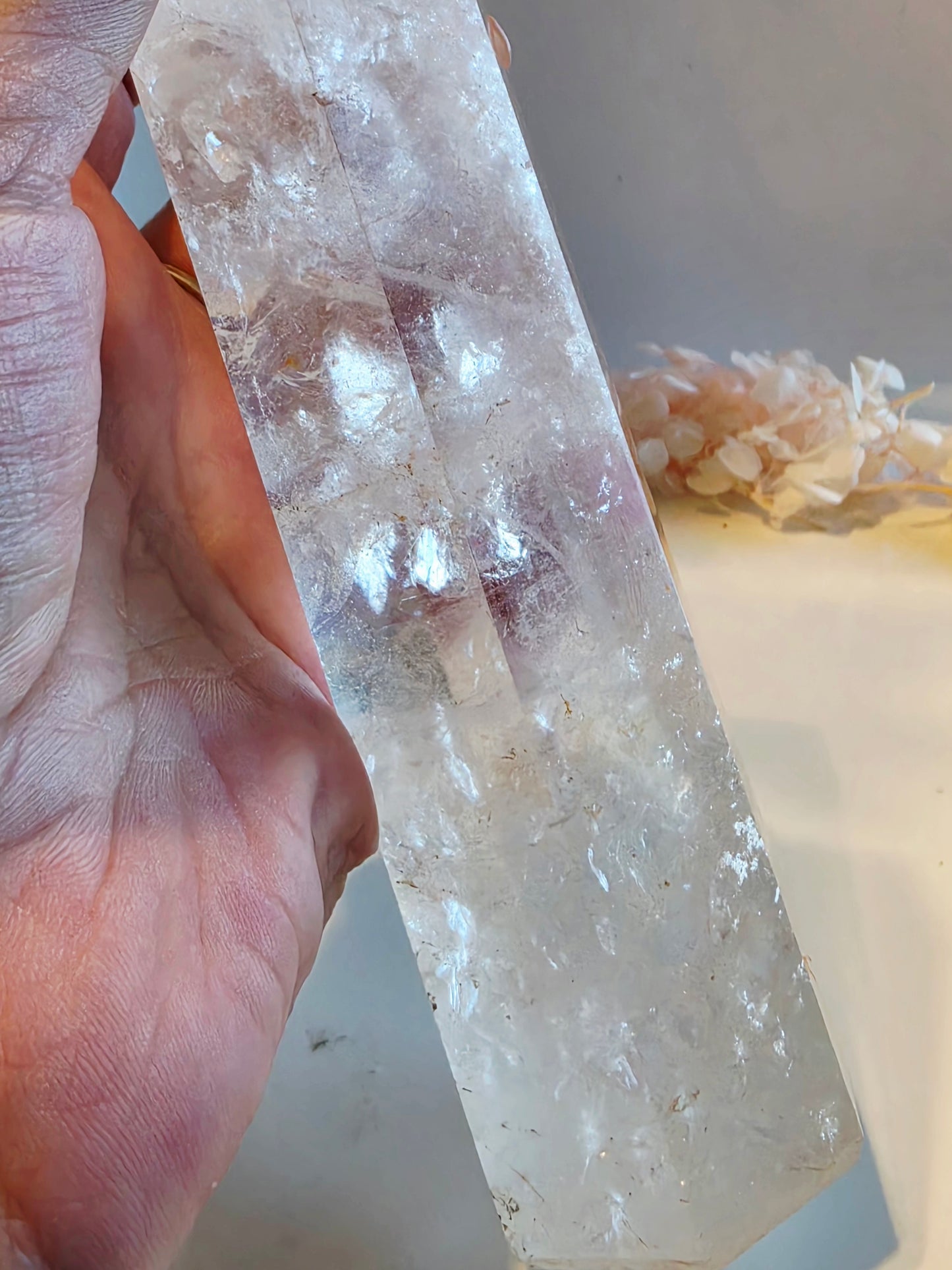 Clear Quartz Crystal Tower Rainbow Inclusions Medium Size