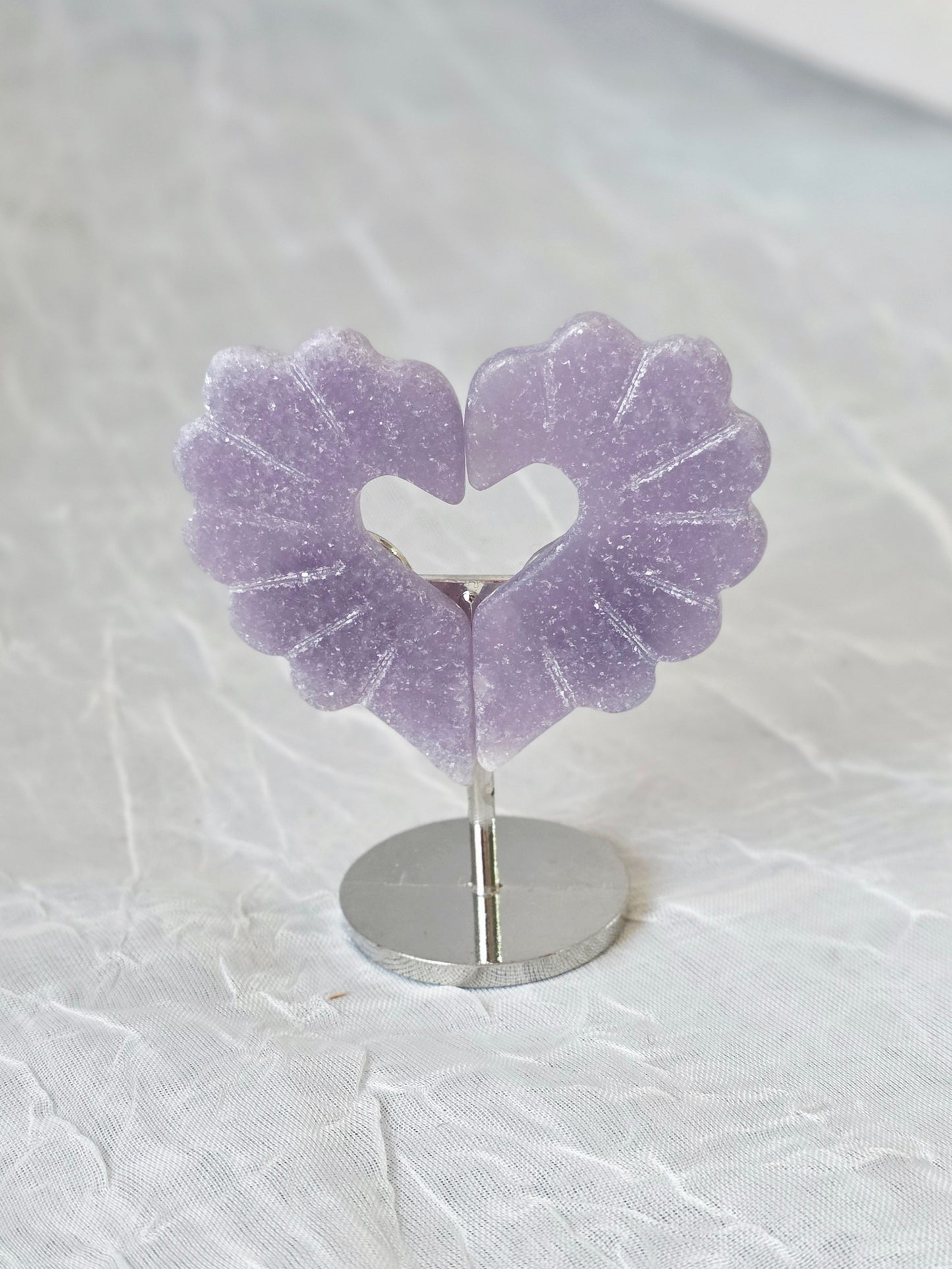 Lepidolite Heart Small Carving on Stand