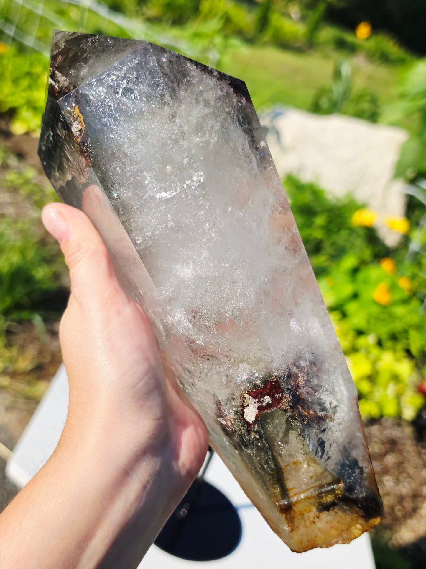 4.41 lbs Garden Quartz Crystal Point With Stand Collectors Minerals Statement Piece