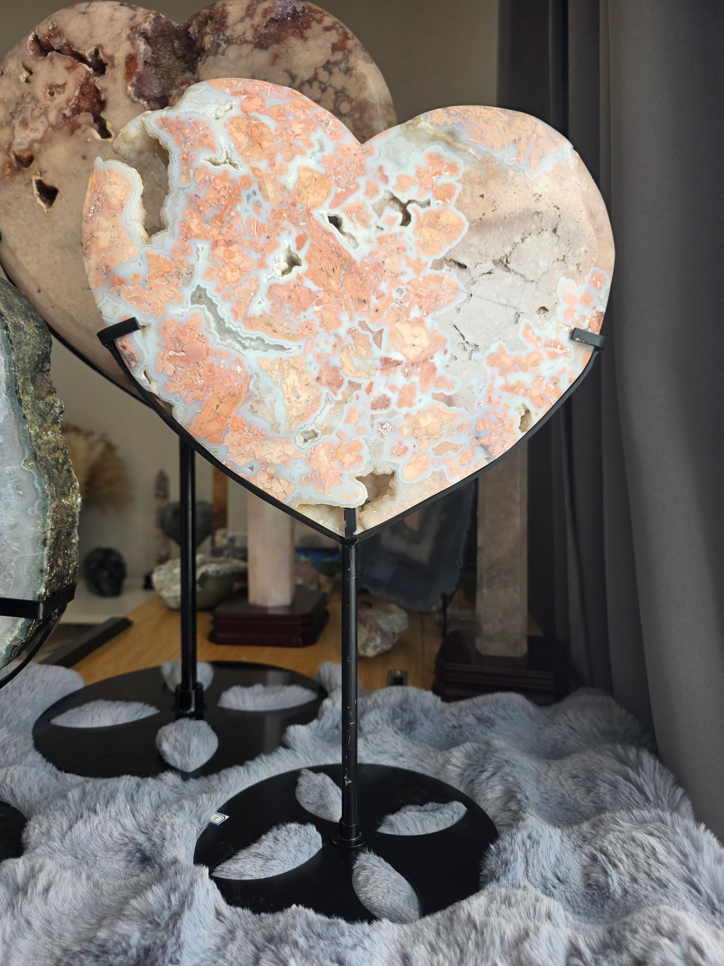 Pink Chalcedony Heart Carving 3.99kilo & custom stand included