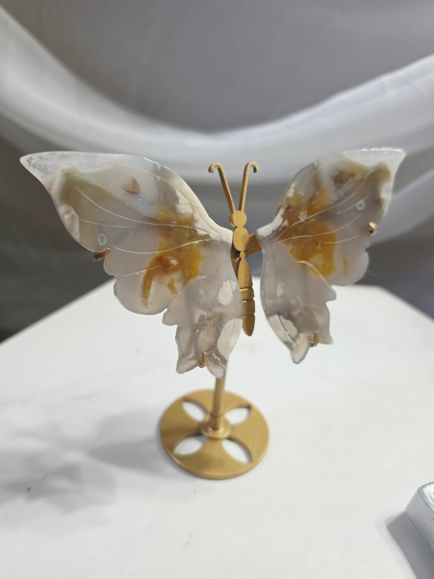 Agate Butterfly Wings Carving on Stand