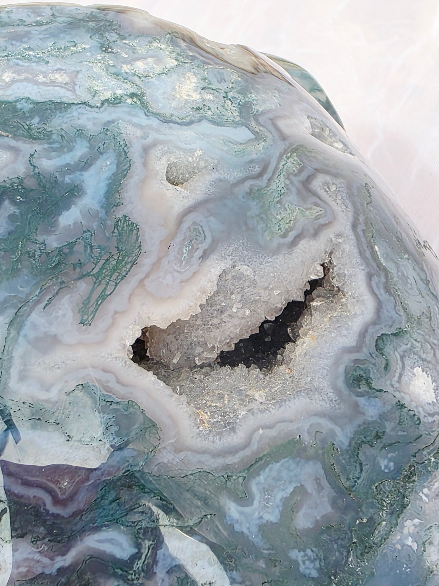 Hand-Carved Natural Green Moss Agate Crystal Skull 5.40 lbs