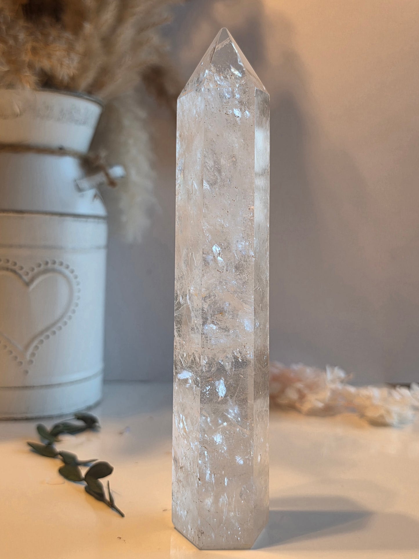 Clear Quartz Crystal Tower Rainbow Inclusions Medium Size