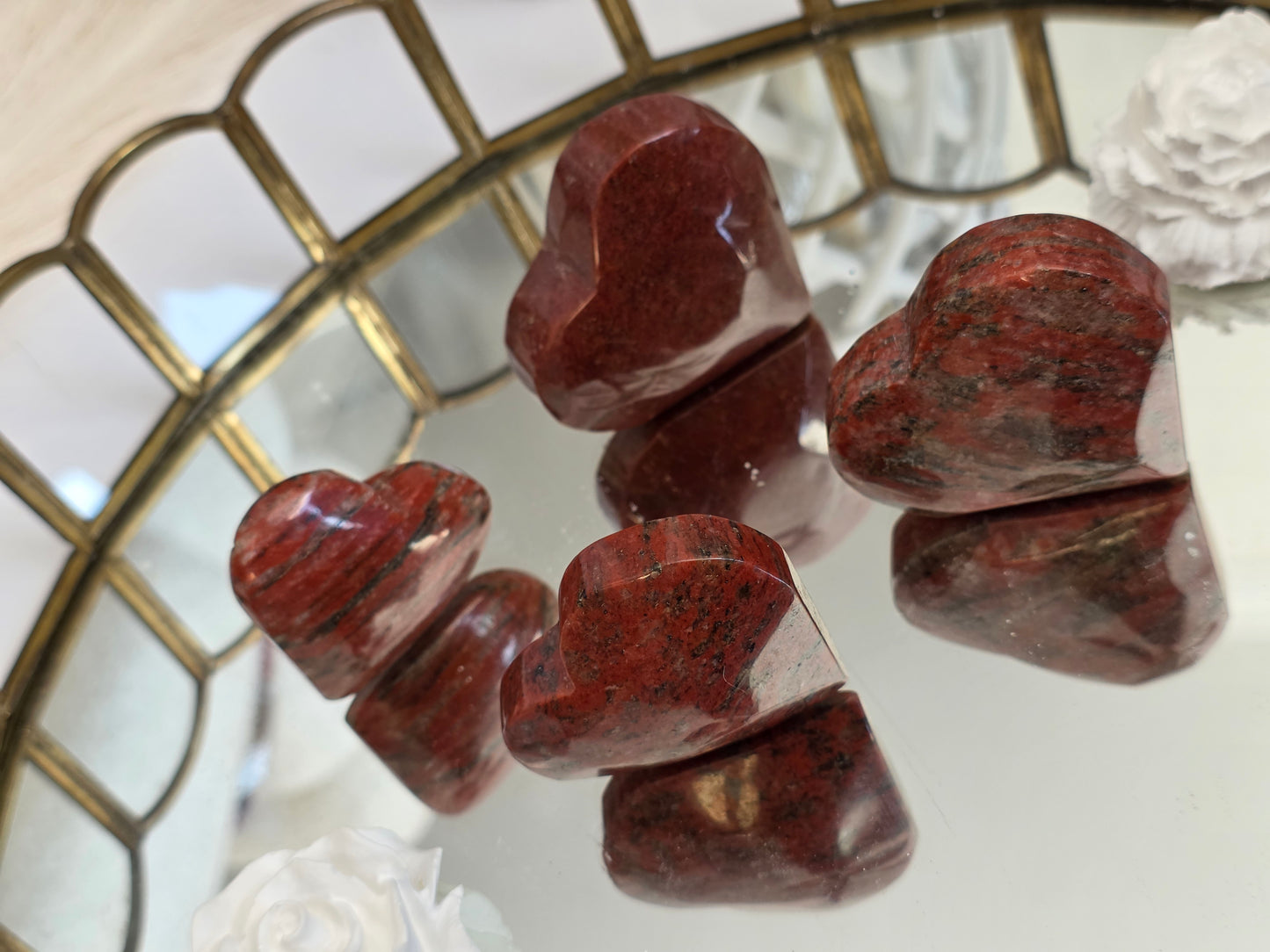 Mix Heart & Star Red Jasper Hematite Stones Carving 1 lbs