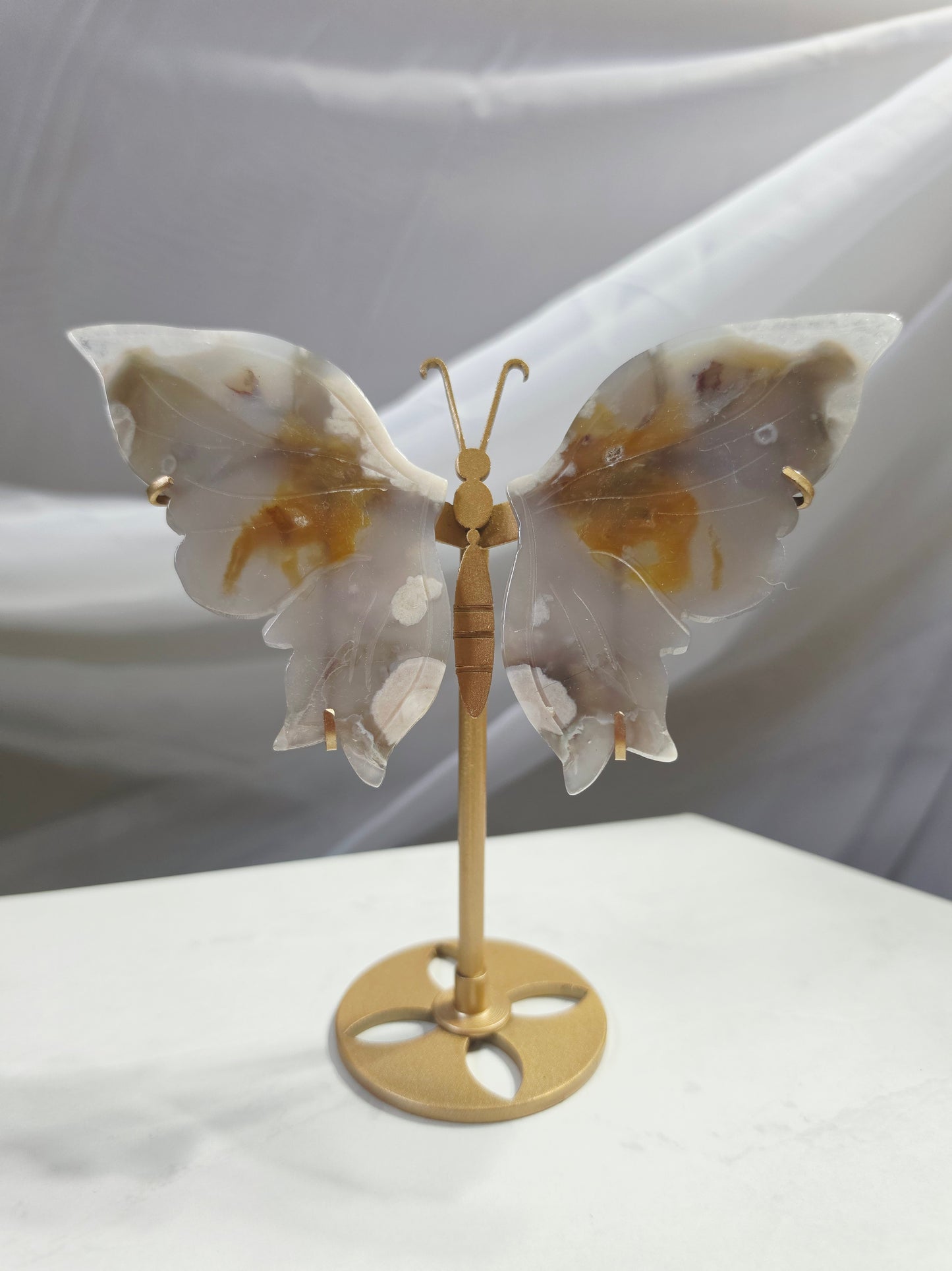 Agate Butterfly Wings Carving on Stand