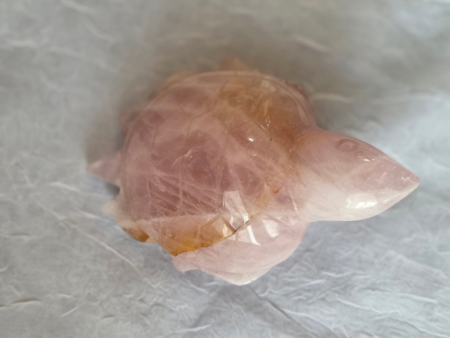 Rose Quartz with Golden inclusions Turtle Crystal Carving