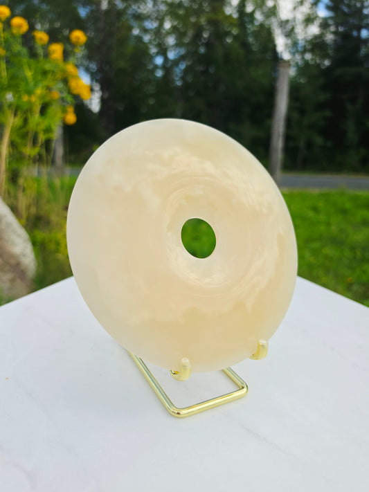 1.52 lb Large Ping An Kou Honey Calcite from Pakistan 6.5 inch with Stand