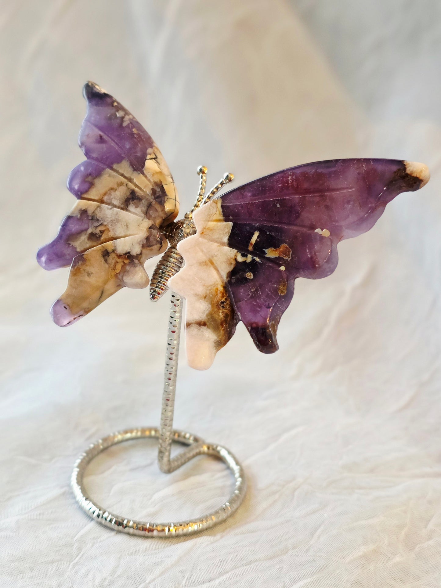 Flower Agate Butterfly Wing on Stand Small Size