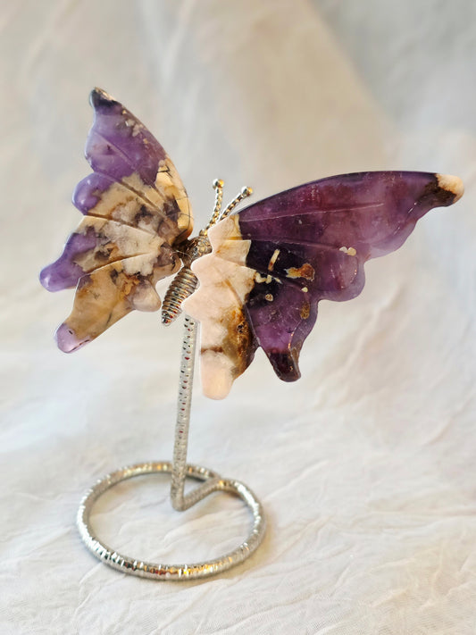 Flower Agate Butterfly Wing on Stand Small Size