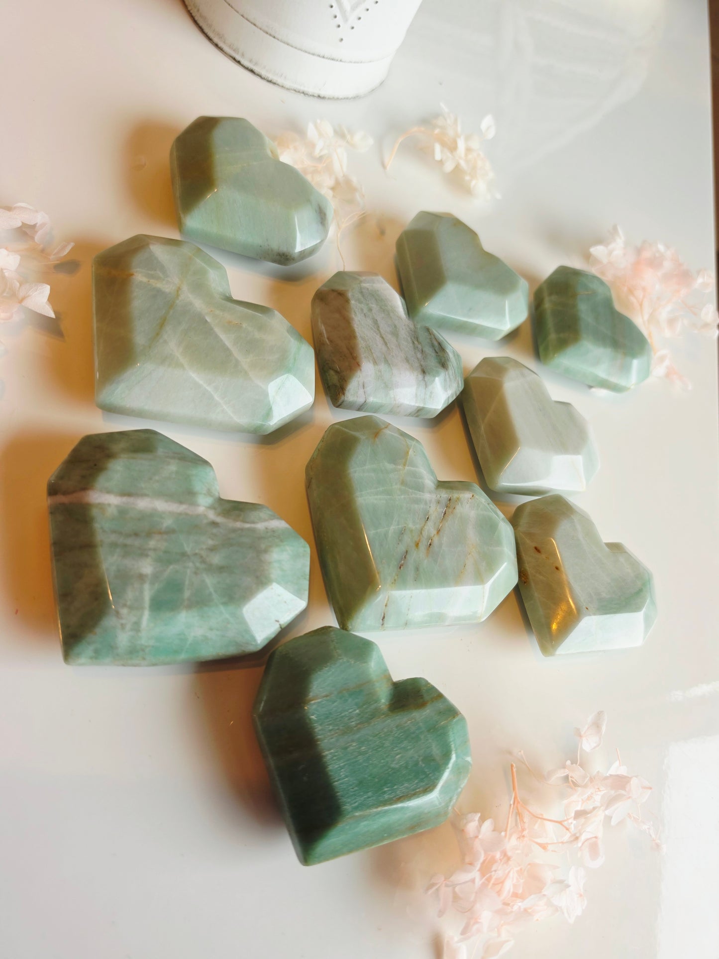 10 Amazonite Heart Carving Medium Size Wholesale Bundle 2.8 - 3 lbs