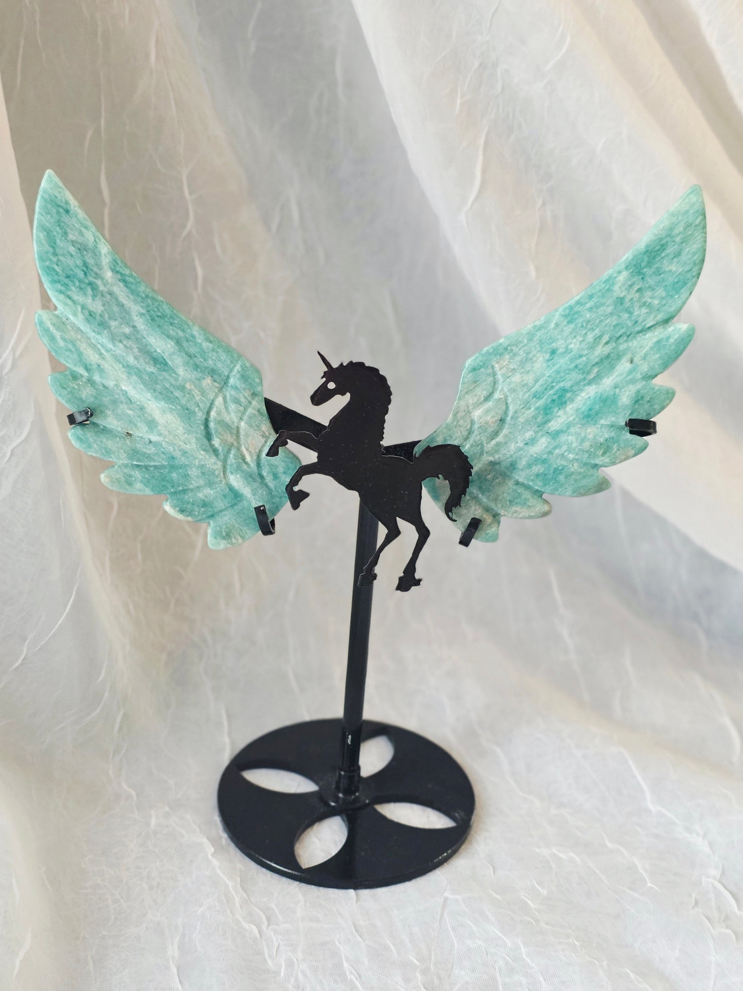 Amazonite Crystal Wing Carving Unicorn Pegasus on Stand
