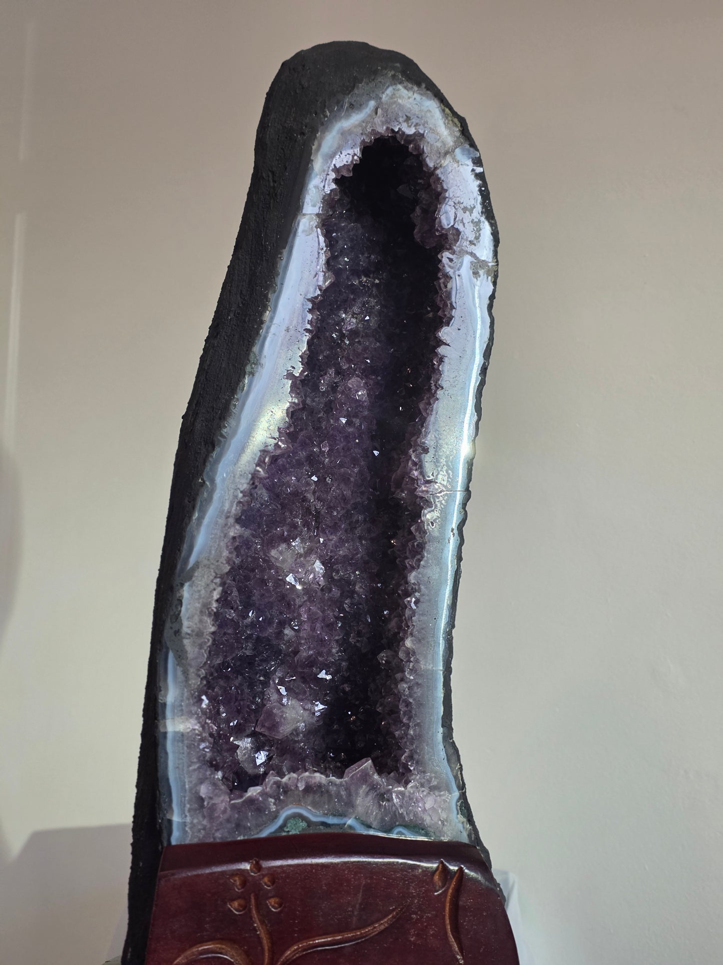 Amethyst Cathedral 61 lbs on Wood Custom Stand- Statement Piece High Quality Crystal