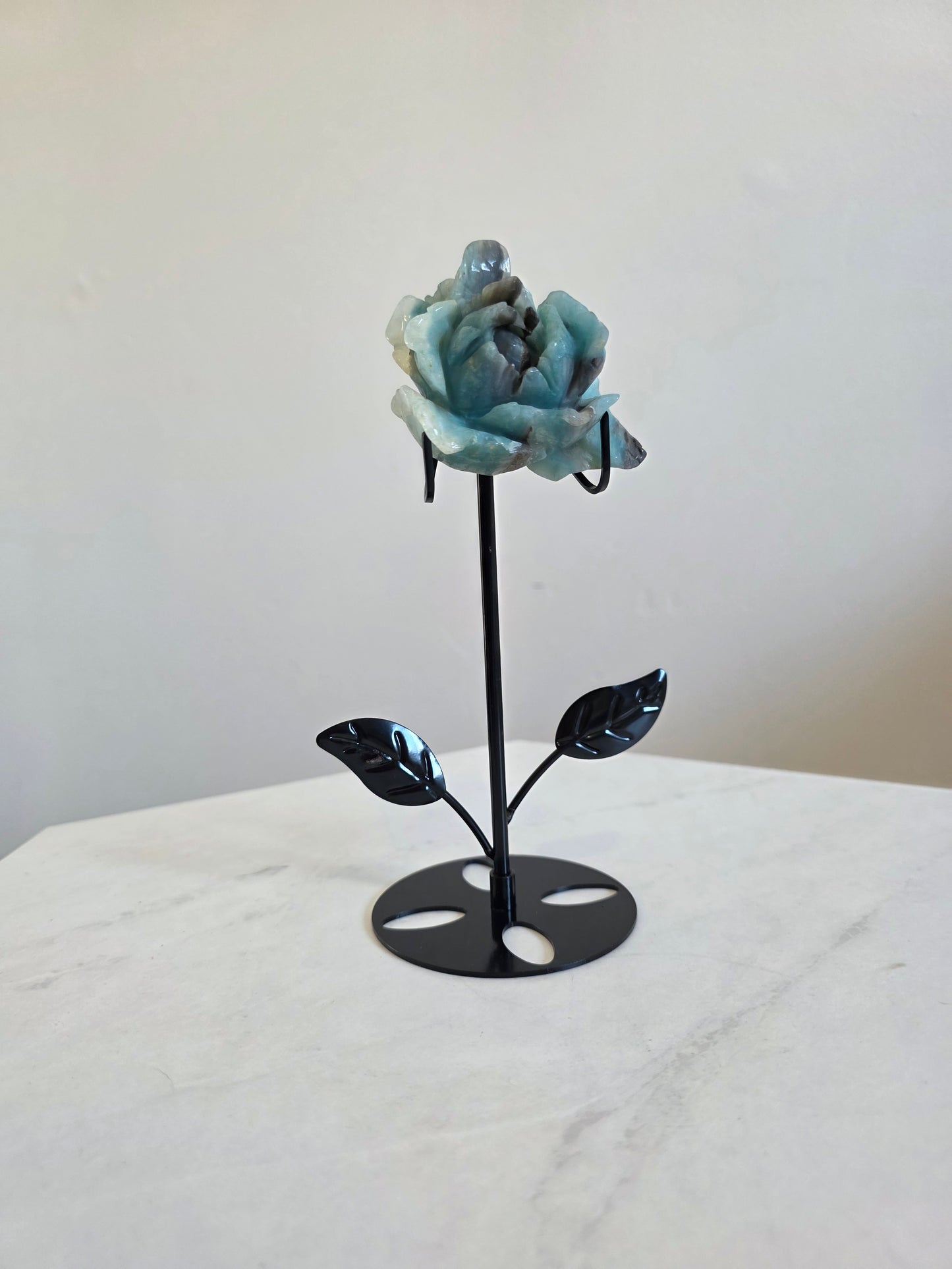 Caribbean Calcite Rose Carving on stand