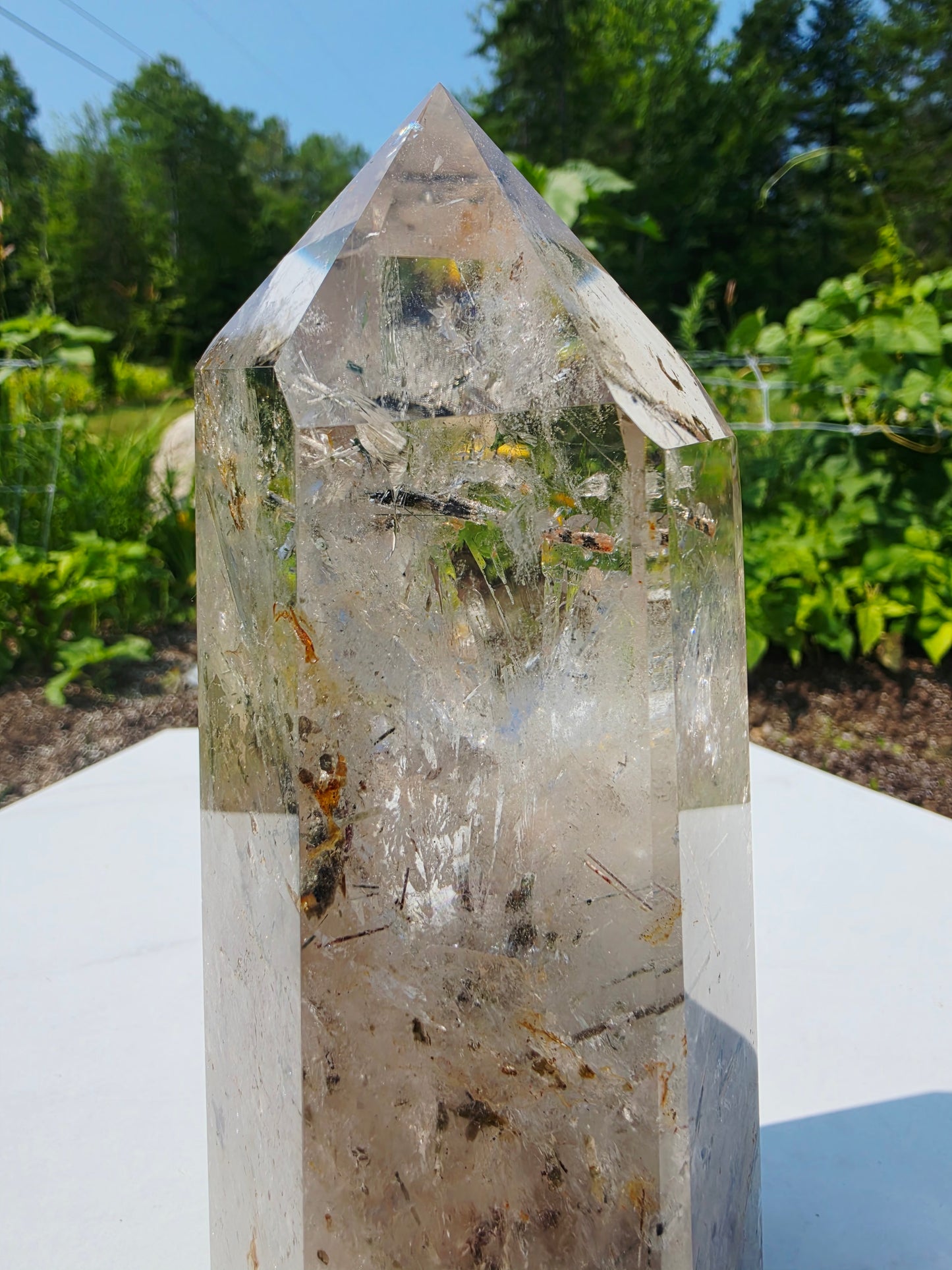 Rutilated Quartz Crystal Point 1.46kg 19cm Tall Flat Base Natural Mineral