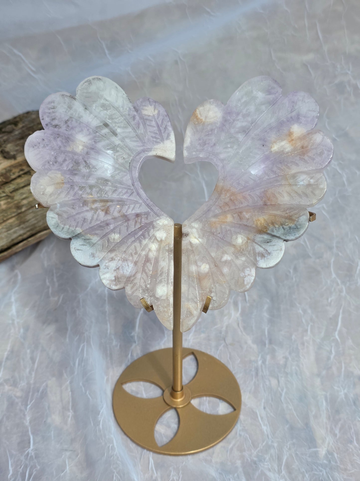 Cherry Agate Heart Crystal Carving on Gold Stand