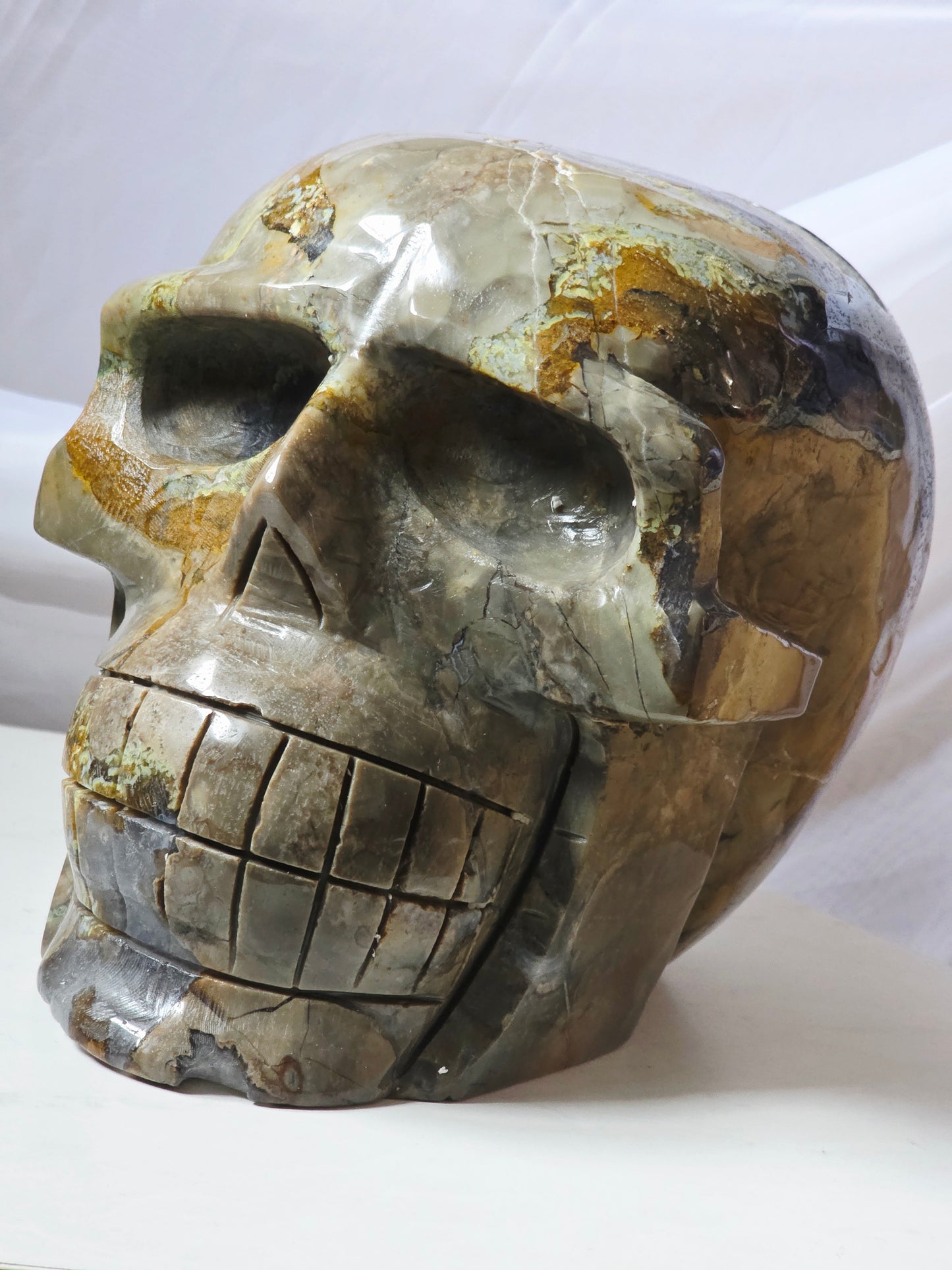 28 Pounds Skull Volcano Agate with Calcite UV Geode Hand Carved Mayan Statement Piece