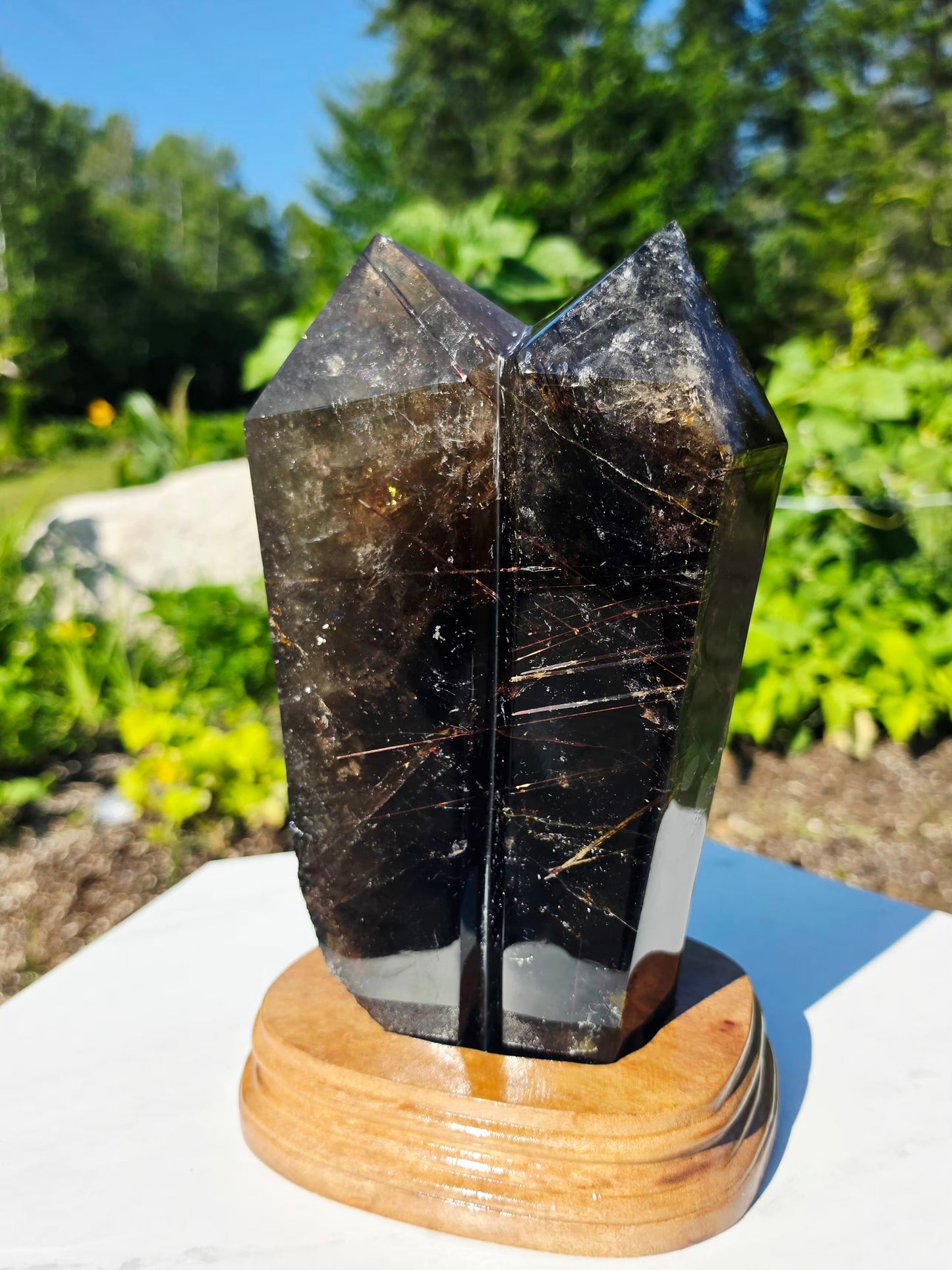 8.82 lbs Rutile Smokey Quartz Crystal With Stand Collectors Minerals 28×13cm