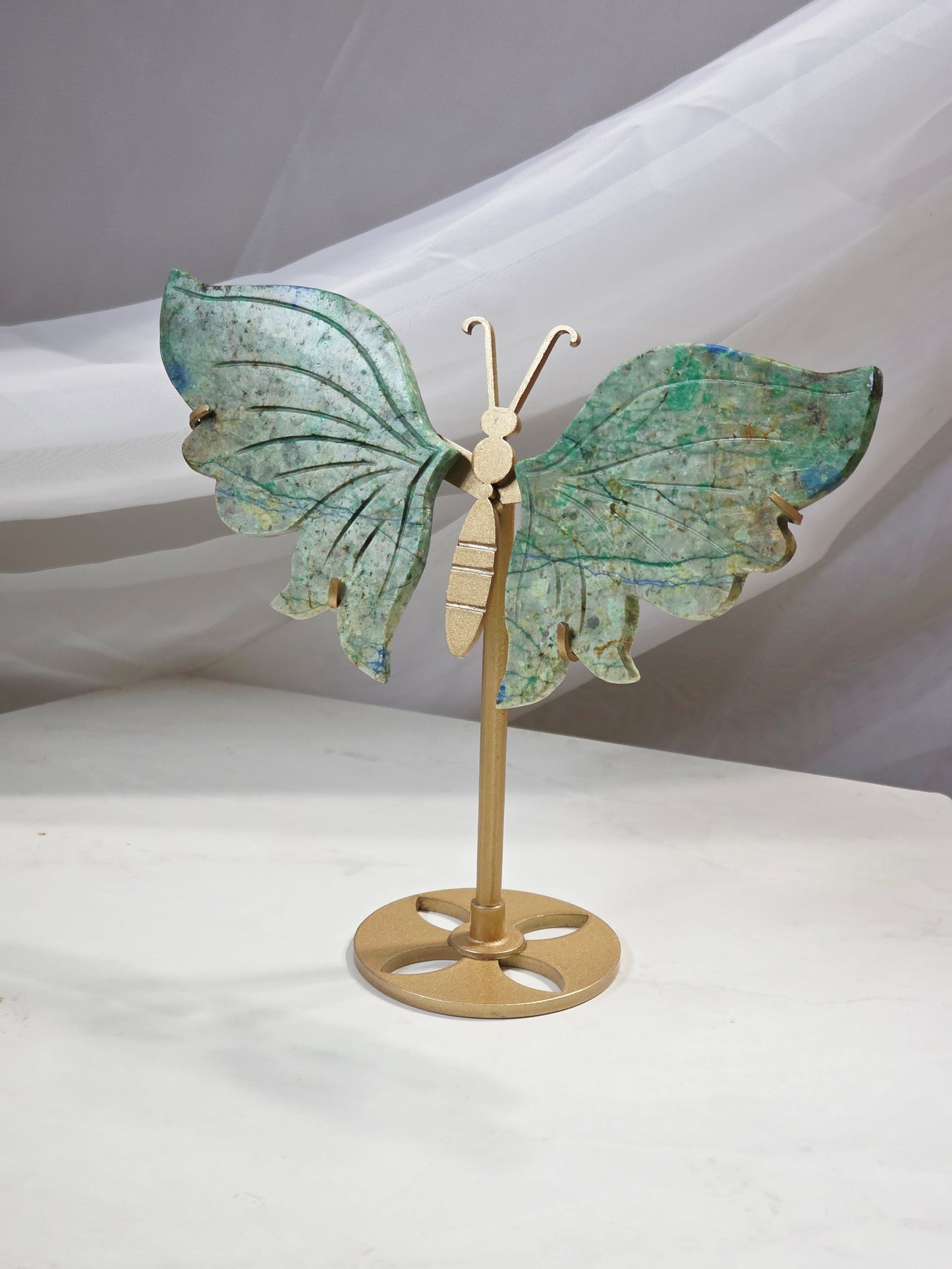 Azurite Butterfly Wings on a Custom Gold Stand