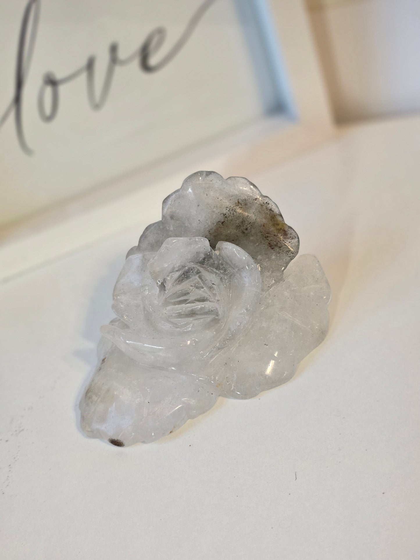 Garden Quartz Crystal Flower Carving on Stand