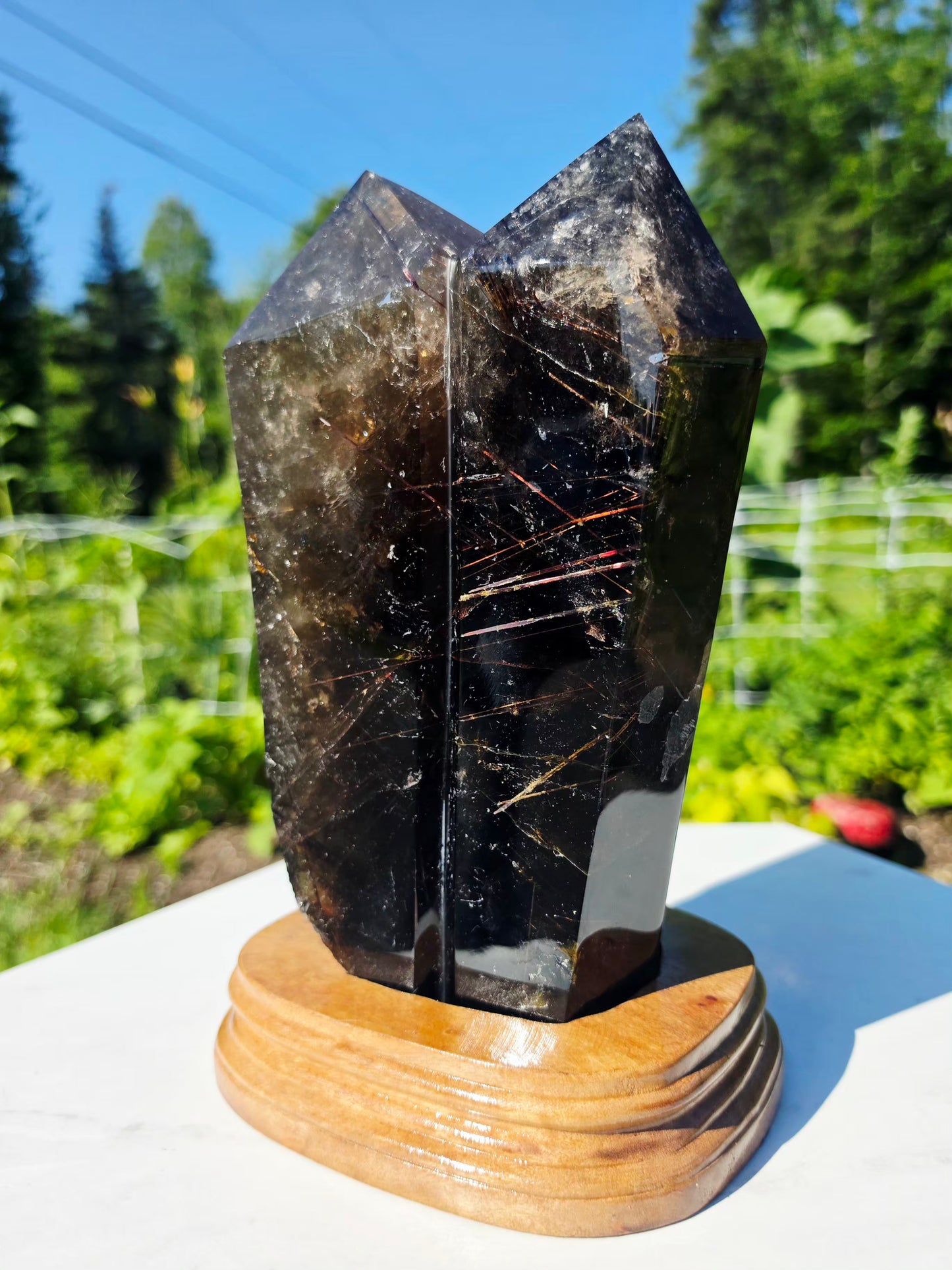 8.82 lbs Rutile Smokey Quartz Crystal With Stand Collectors Minerals 28×13cm
