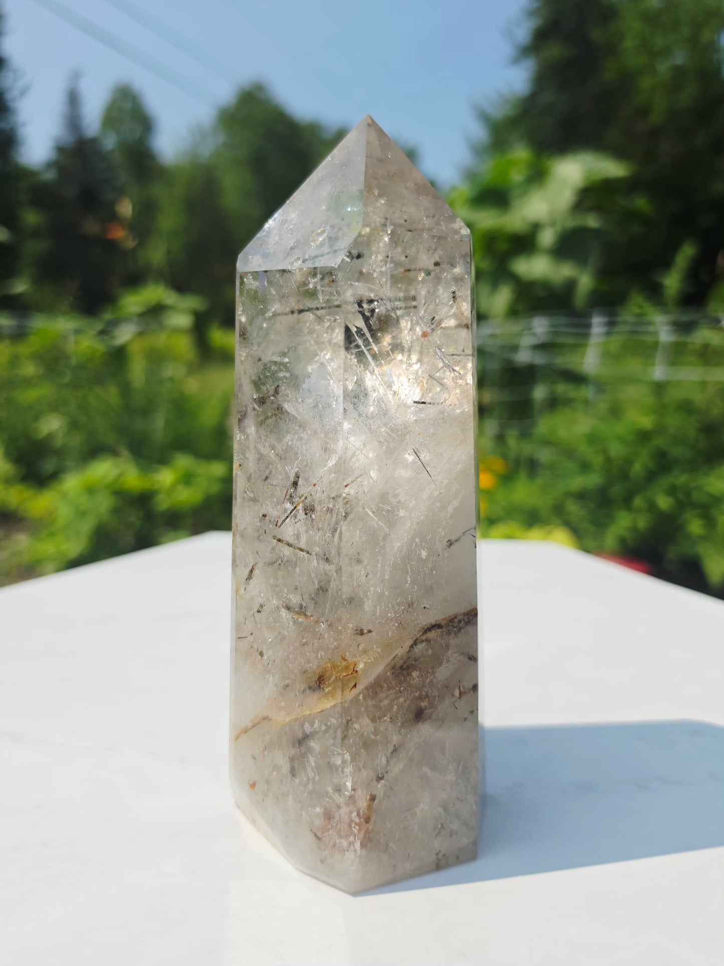 Rutilated Quartz Crystal Point 1.46kg 19cm Tall Flat Base Natural Mineral