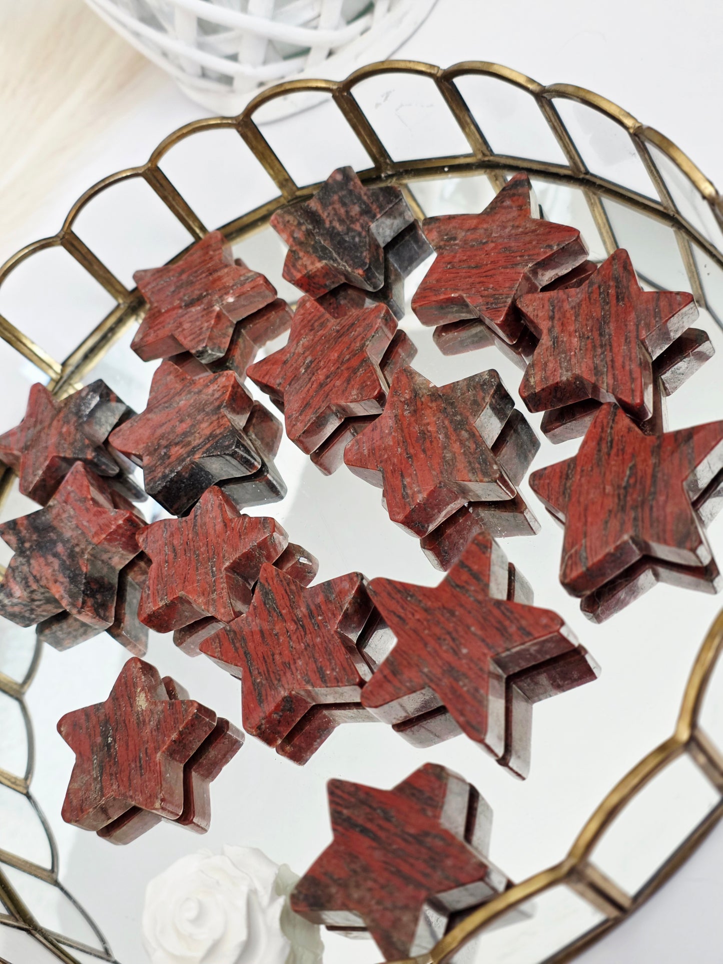 Mix Heart & Star Red Jasper Hematite Stones Carving 1 lbs