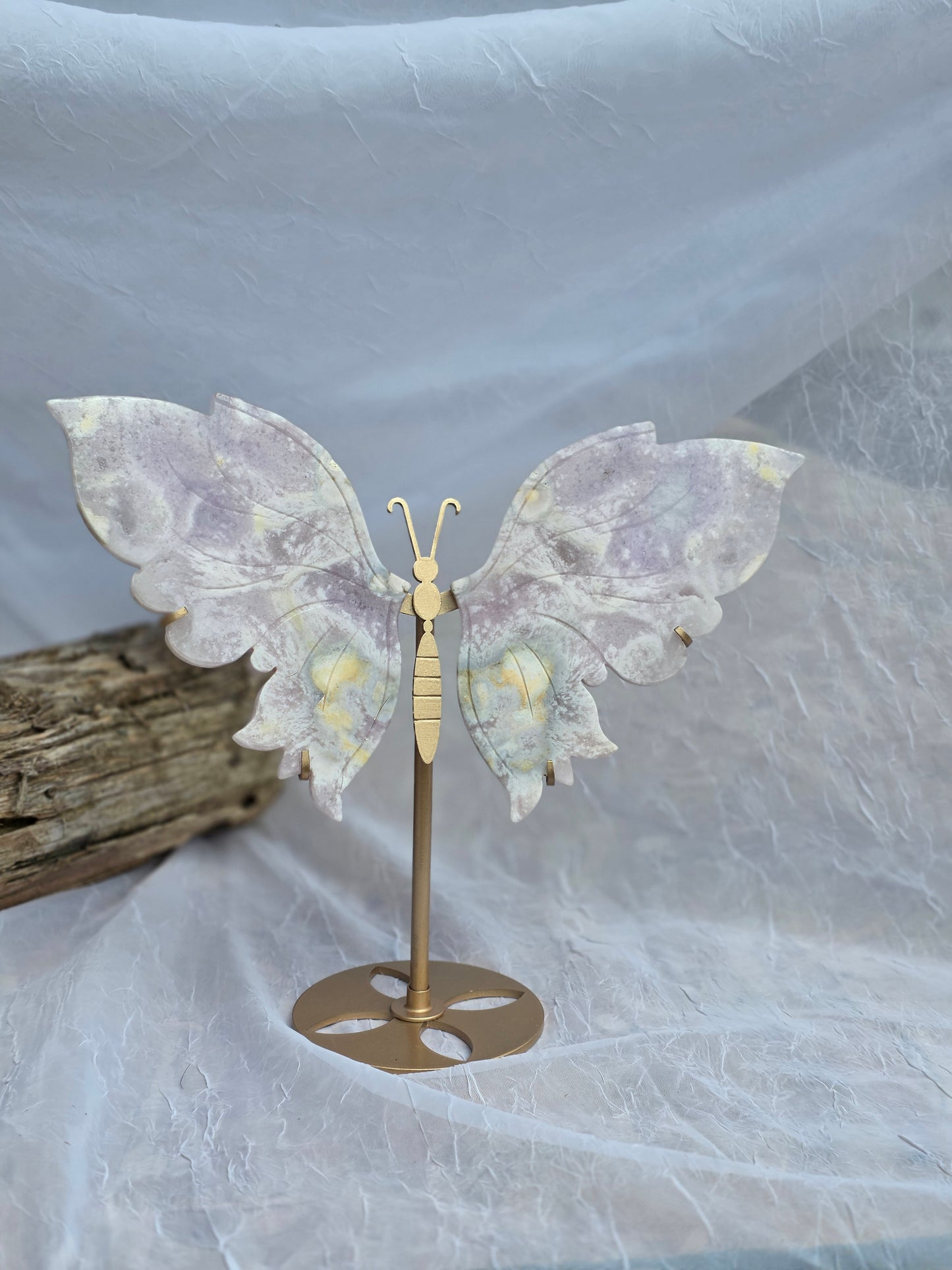 Cherry Agate Large Butterfly Crystal Wings on Gold Stand