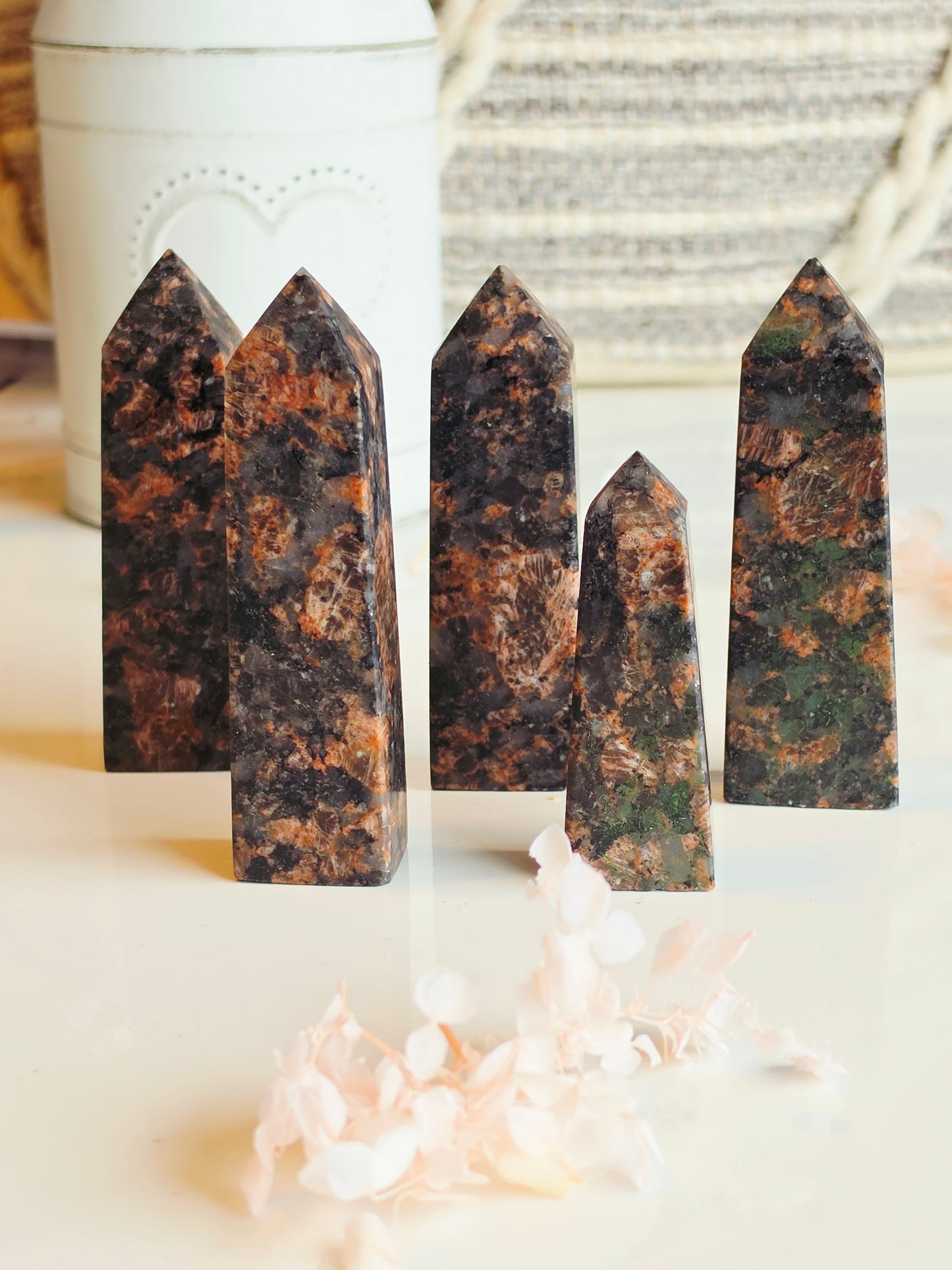 5 Red Que Sera Tower Bundles with Pyrite inclusions
