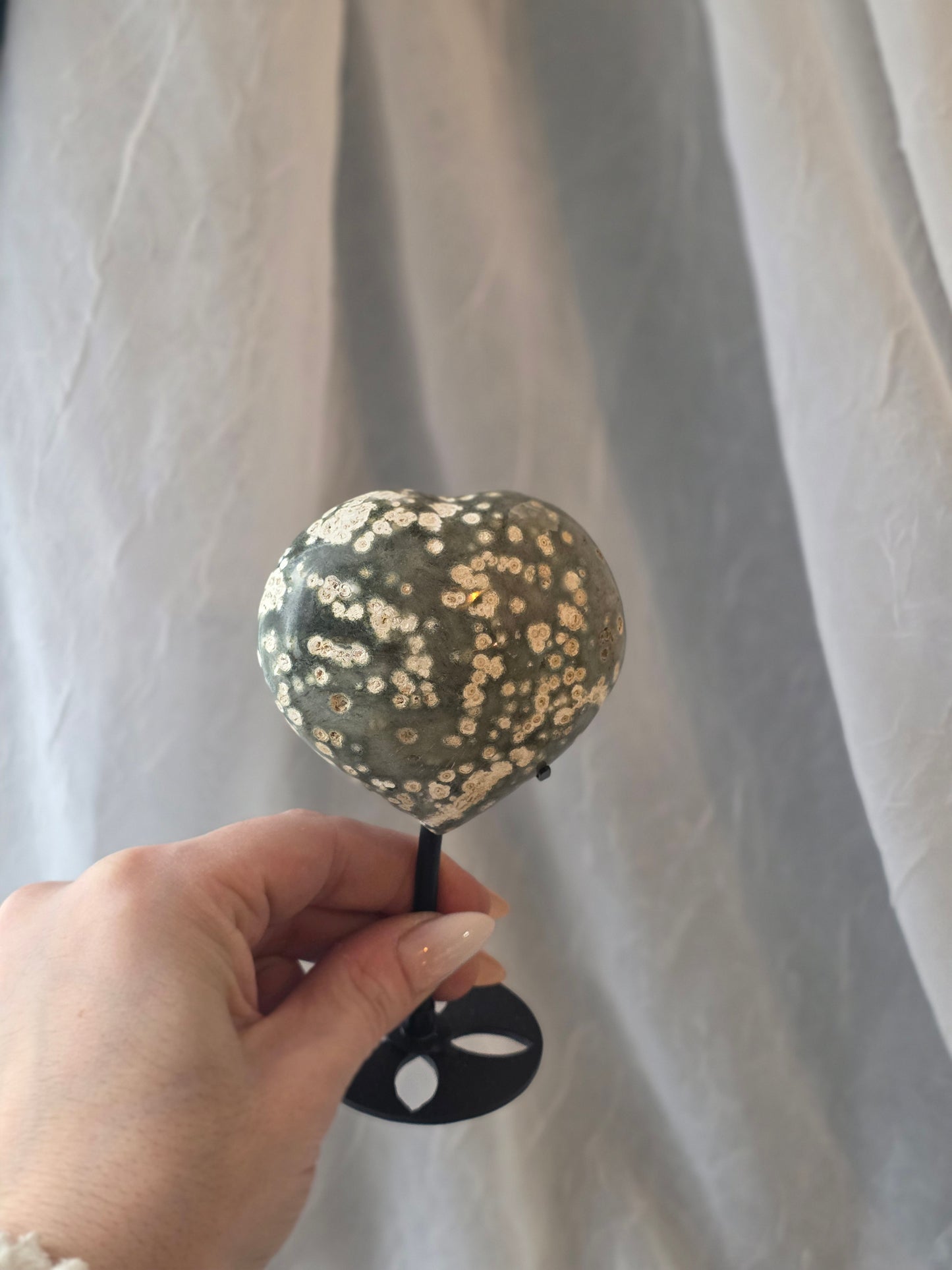 Ocean Jasper Heart Carving on Stand