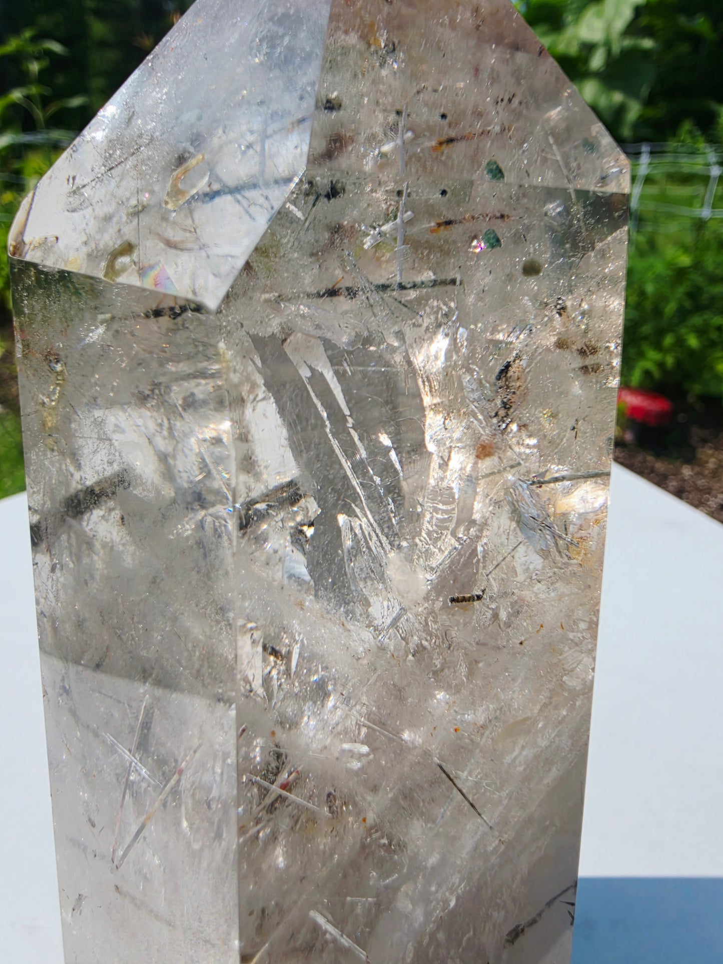 Rutilated Quartz Crystal Point 1.46kg 19cm Tall Flat Base Natural Mineral