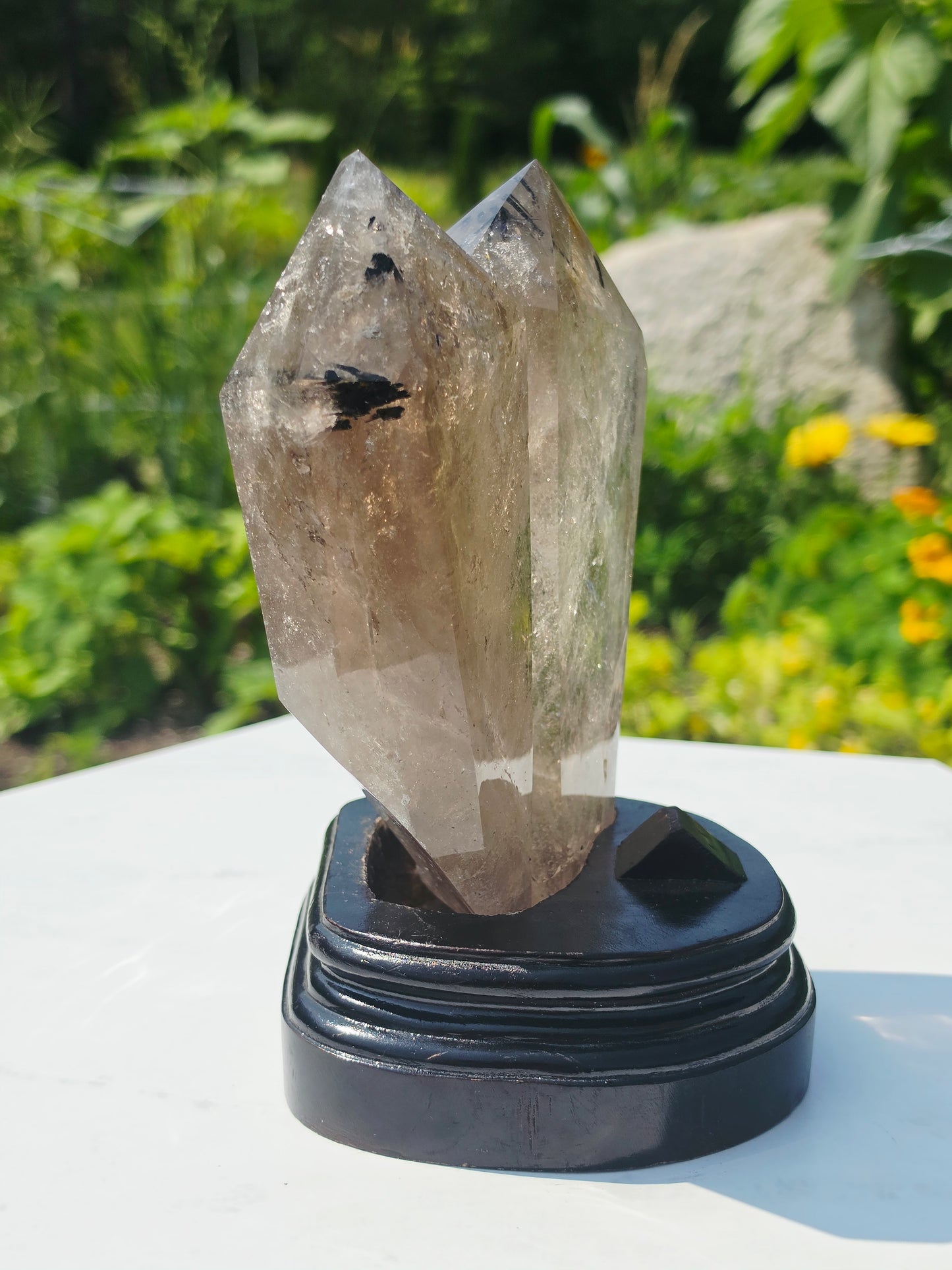 Double Points Quartz Crystal Black Tourmaline Rutile 2.20lbs Mineral