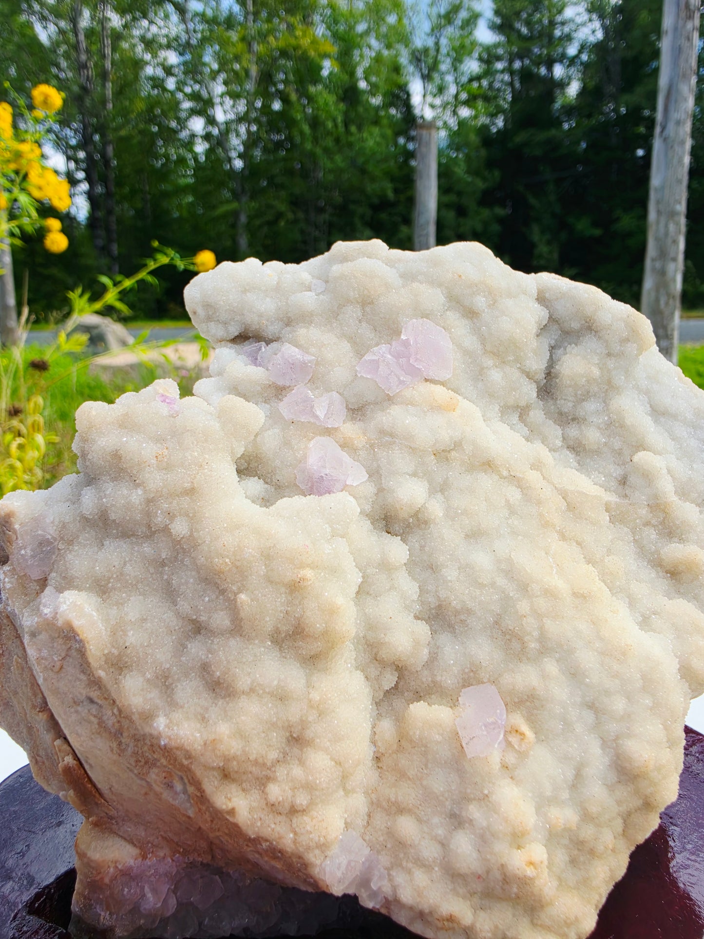 1.03kg Purple Fluorite Crystals on Drusy Quartz Matrix with Stand
