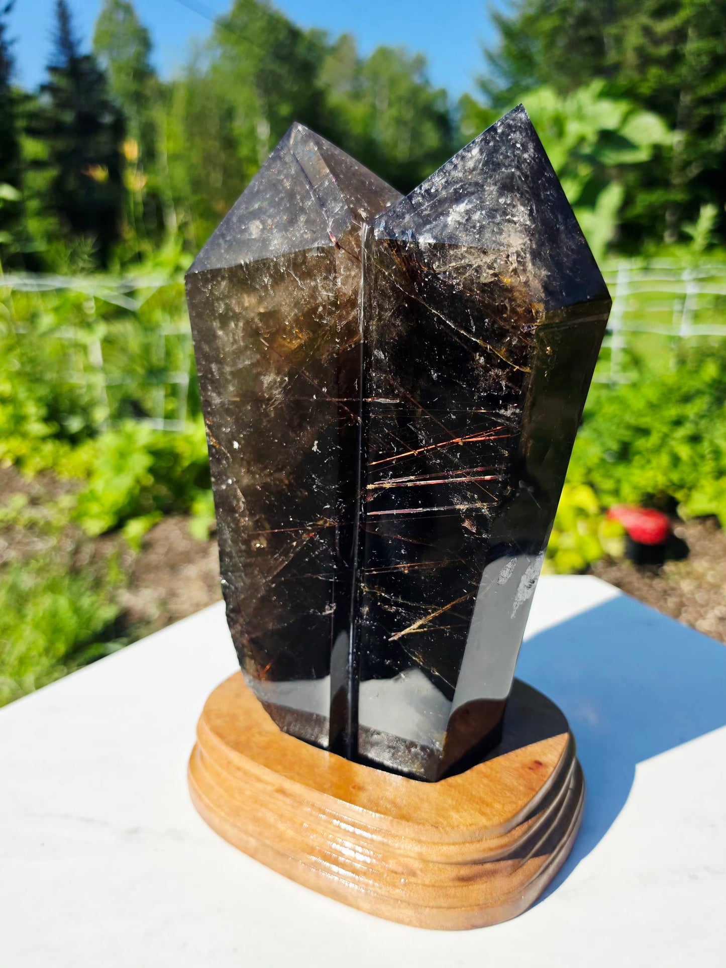 8.82 lbs Rutile Smokey Quartz Crystal With Stand Collectors Minerals 28×13cm