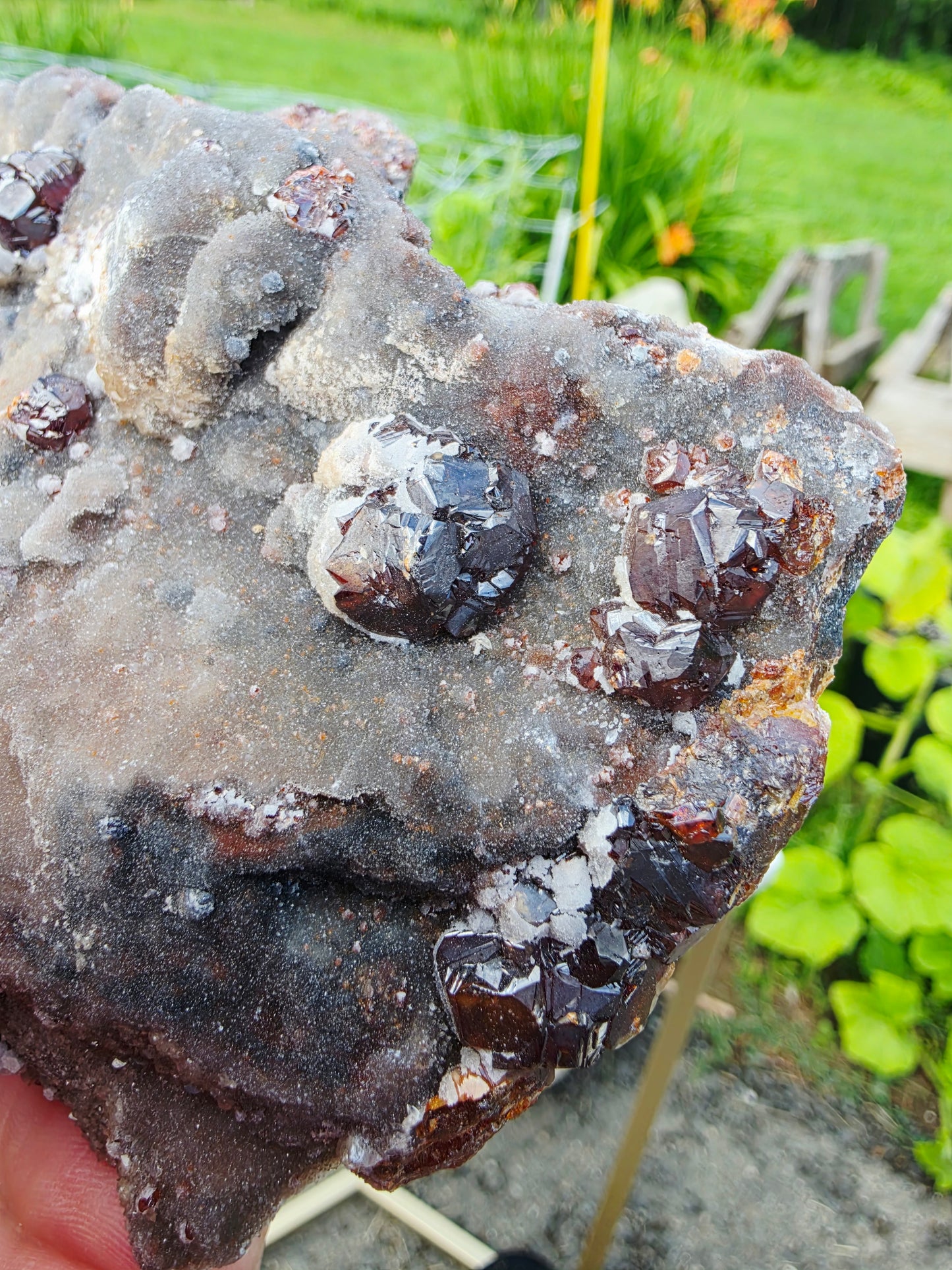 Garnet On Matrix with Pyrite and Druzy Mineral Speciment With Stand