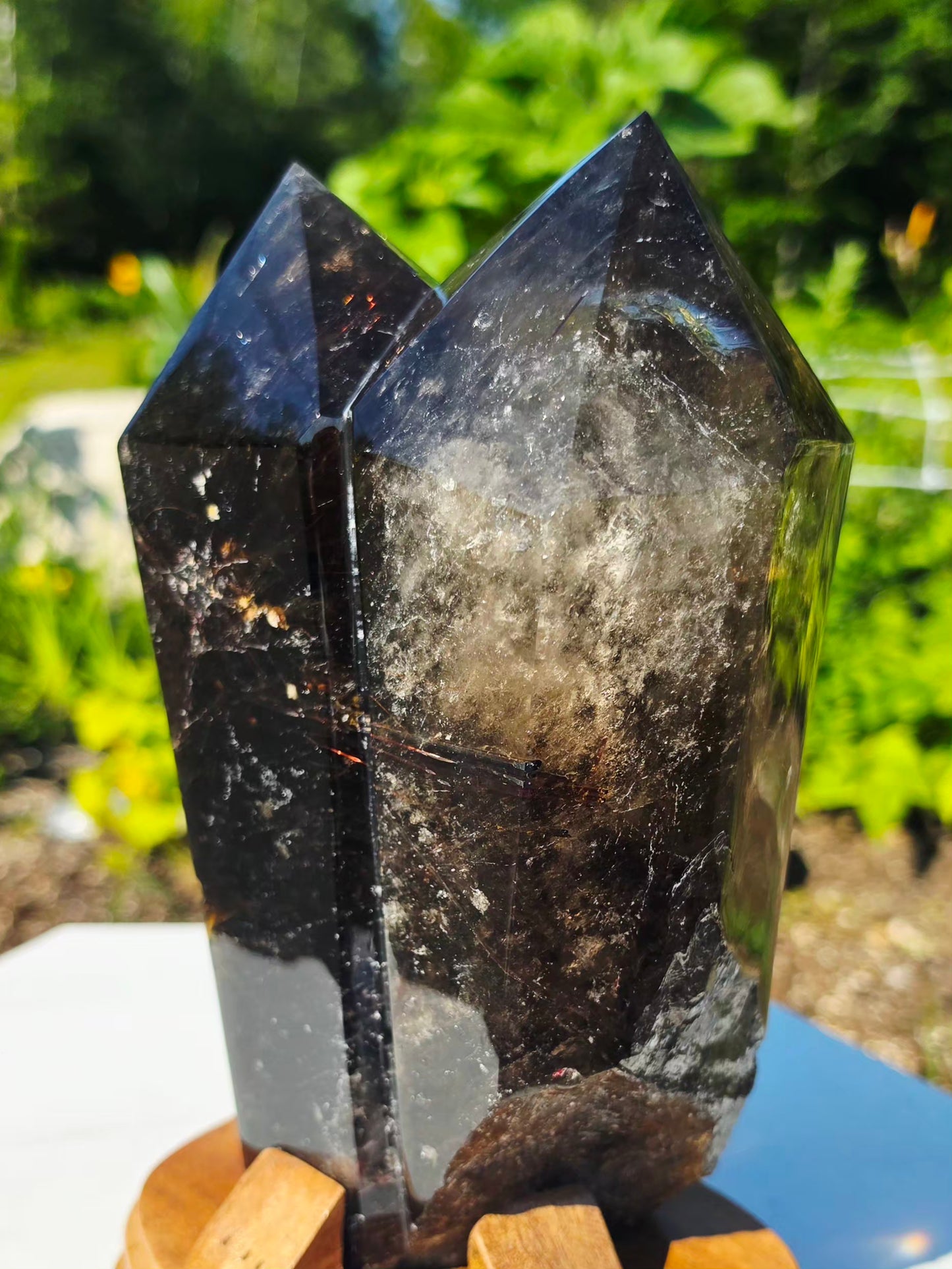 8.82 lbs Rutile Smokey Quartz Crystal With Stand Collectors Minerals 28×13cm
