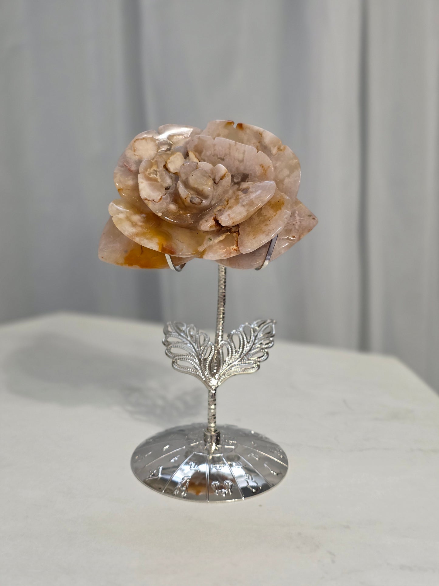 Flower Agate Carving on stand