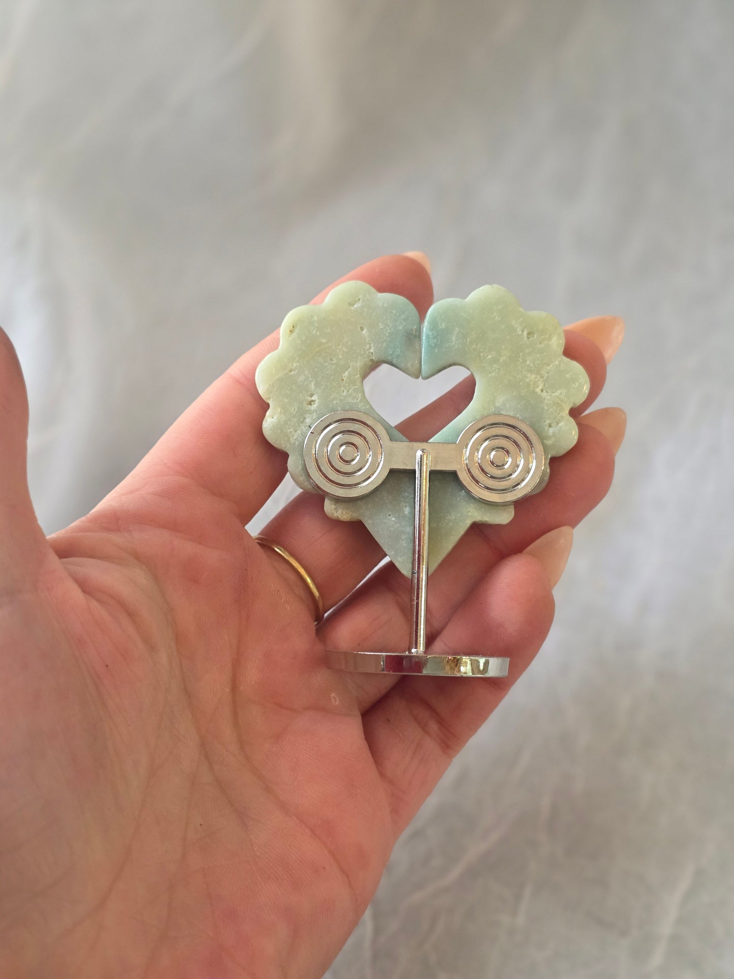 Caribbean Calcite Small Heart Carving on Stand