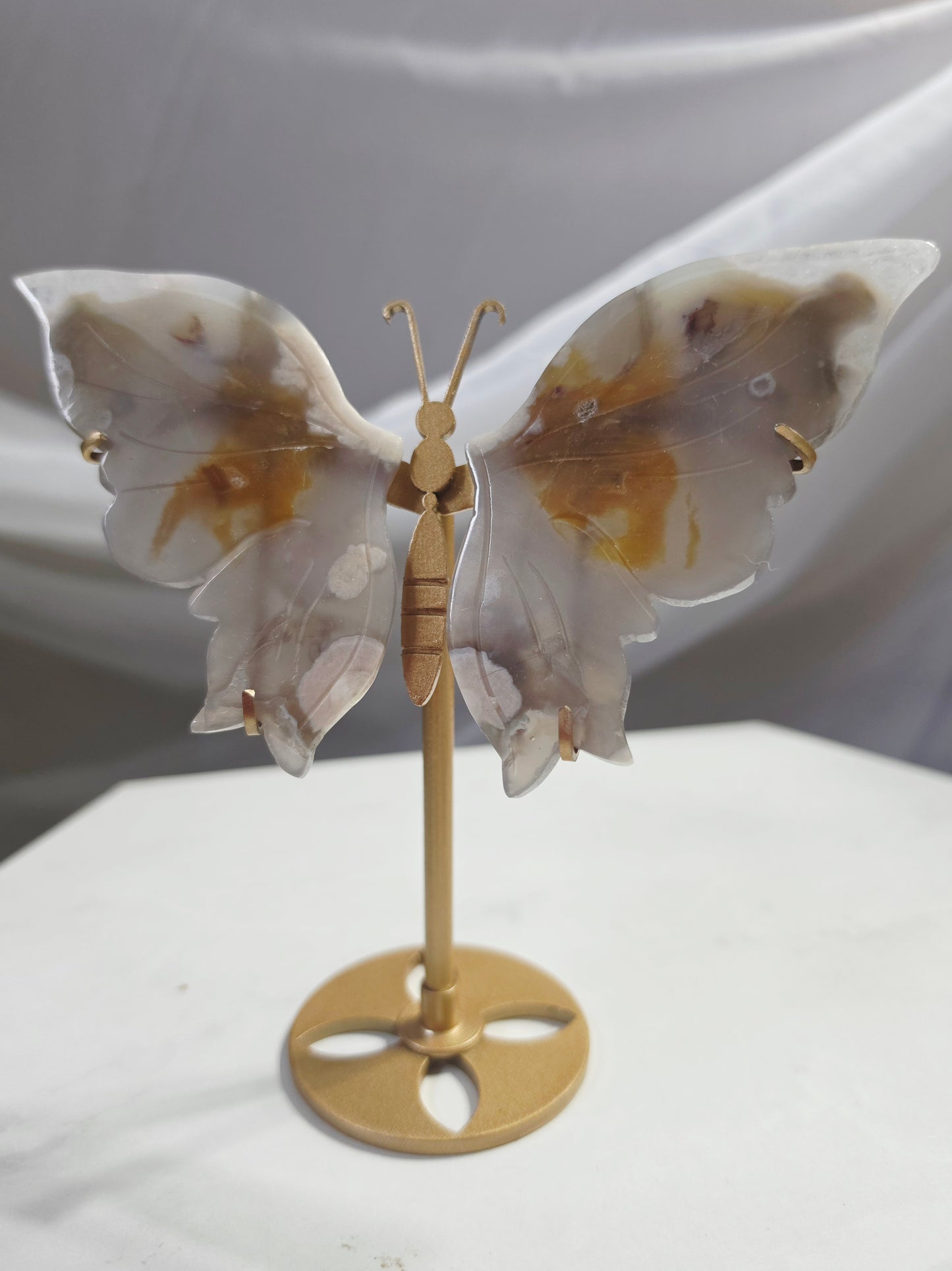 Agate Butterfly Wings Carving on Stand