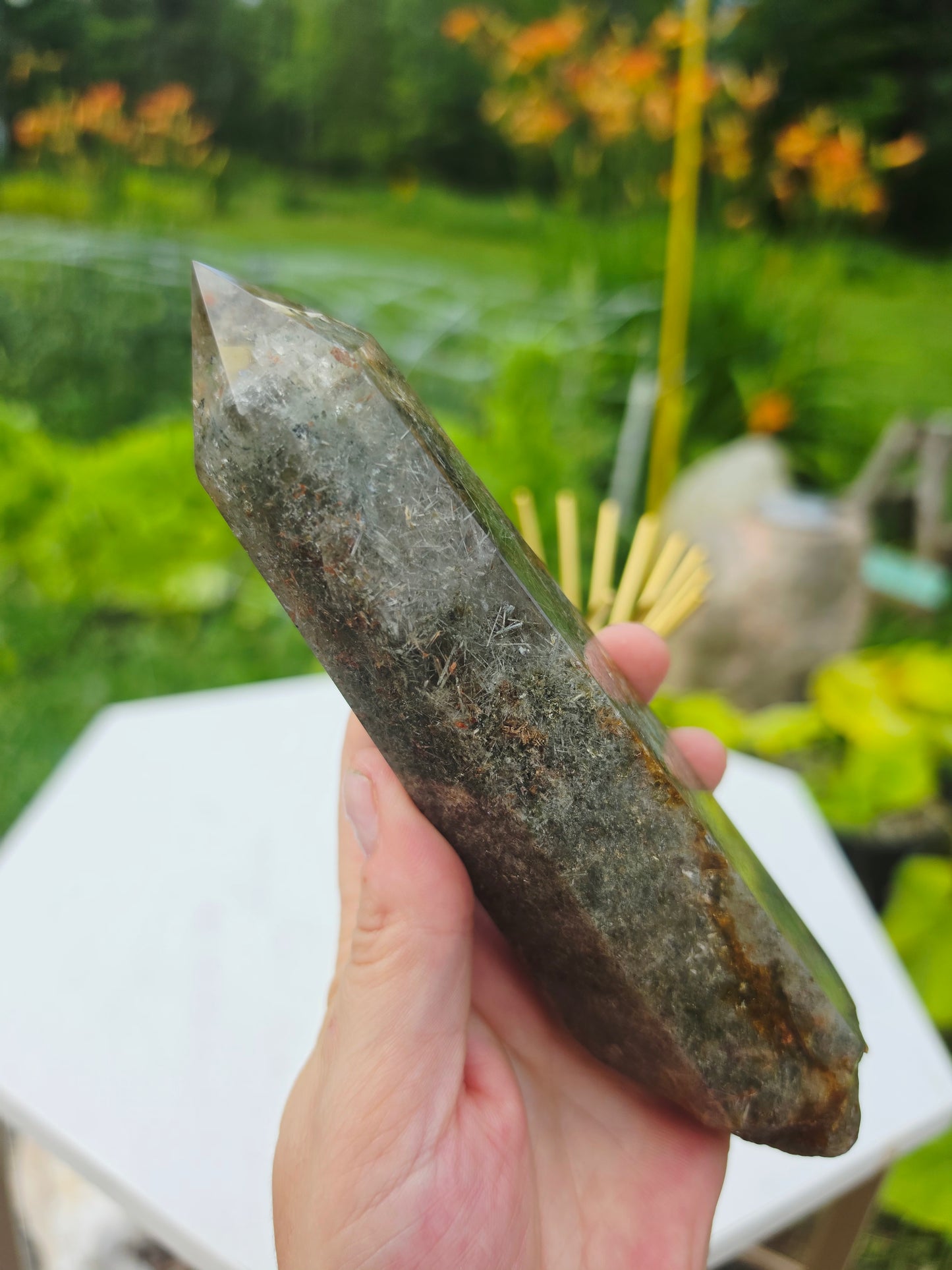 Rutile Garden Quartz Crystal Point Mineral Raw Uncut Base