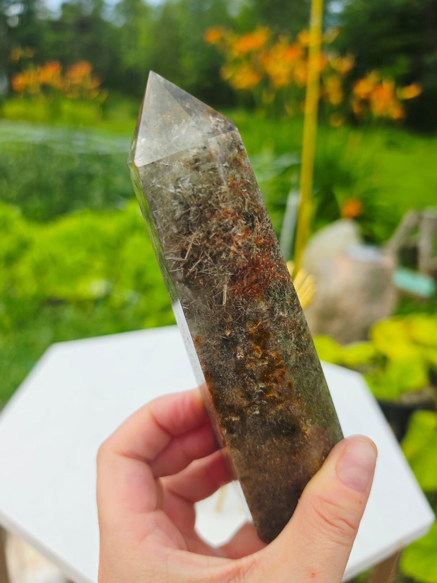 Rutile Garden Quartz Crystal Point Mineral Raw Uncut Base