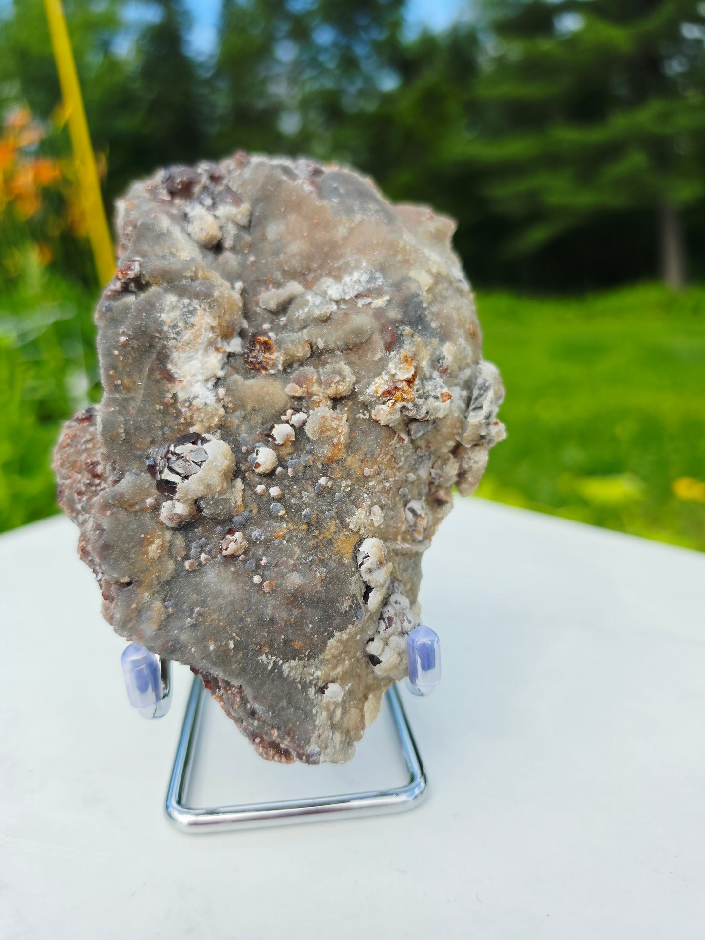 Garnet On Matrix with Pyrite and Druzy Mineral Speciment With Stand