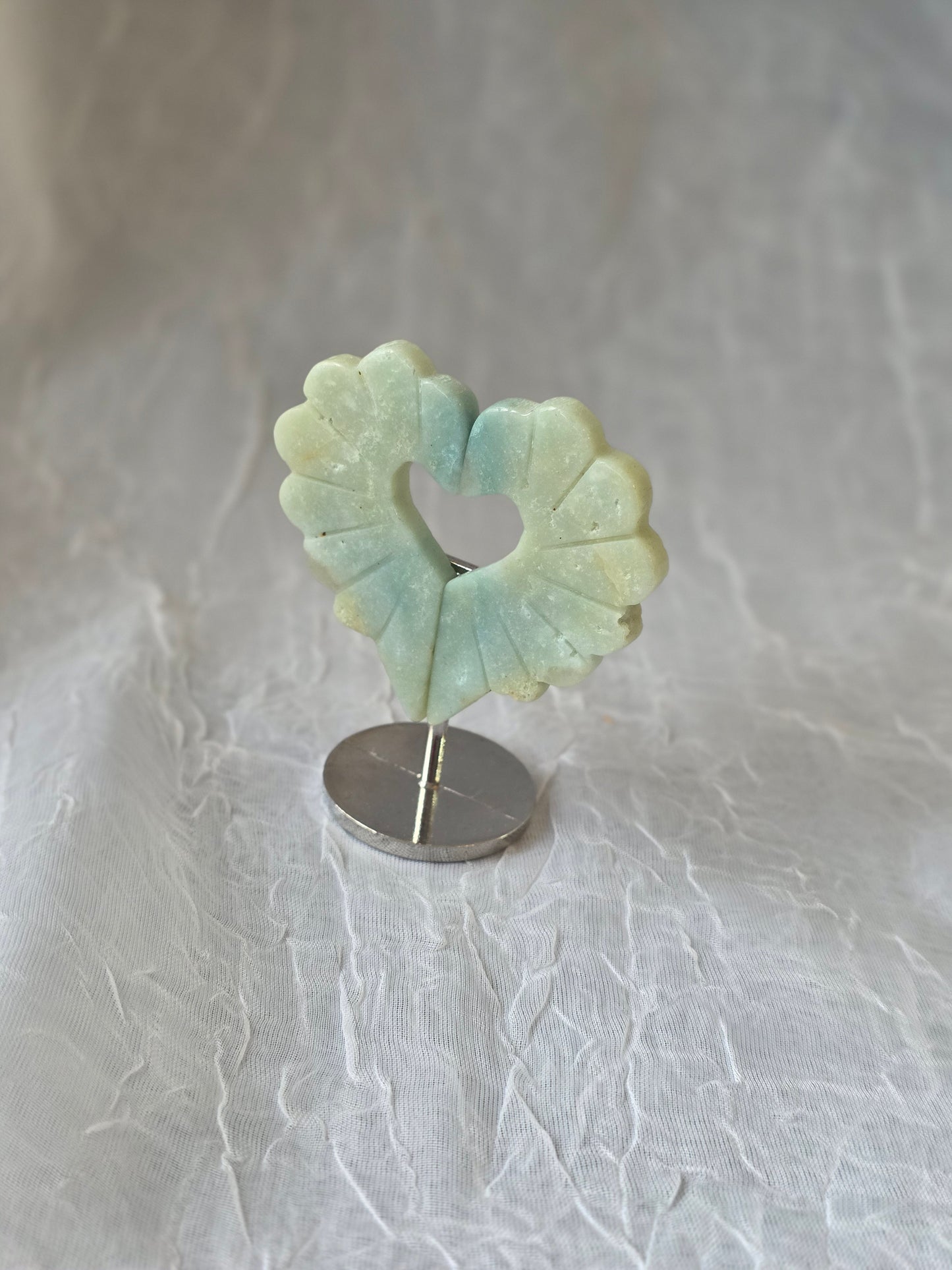 Caribbean Calcite Small Heart Carving on Stand