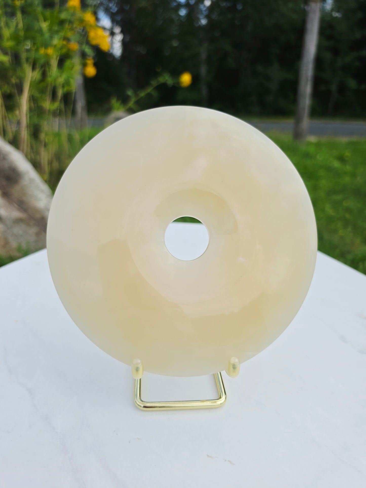 1.52 lb Large Ping An Kou Honey Calcite from Pakistan 6.5 inch with Stand