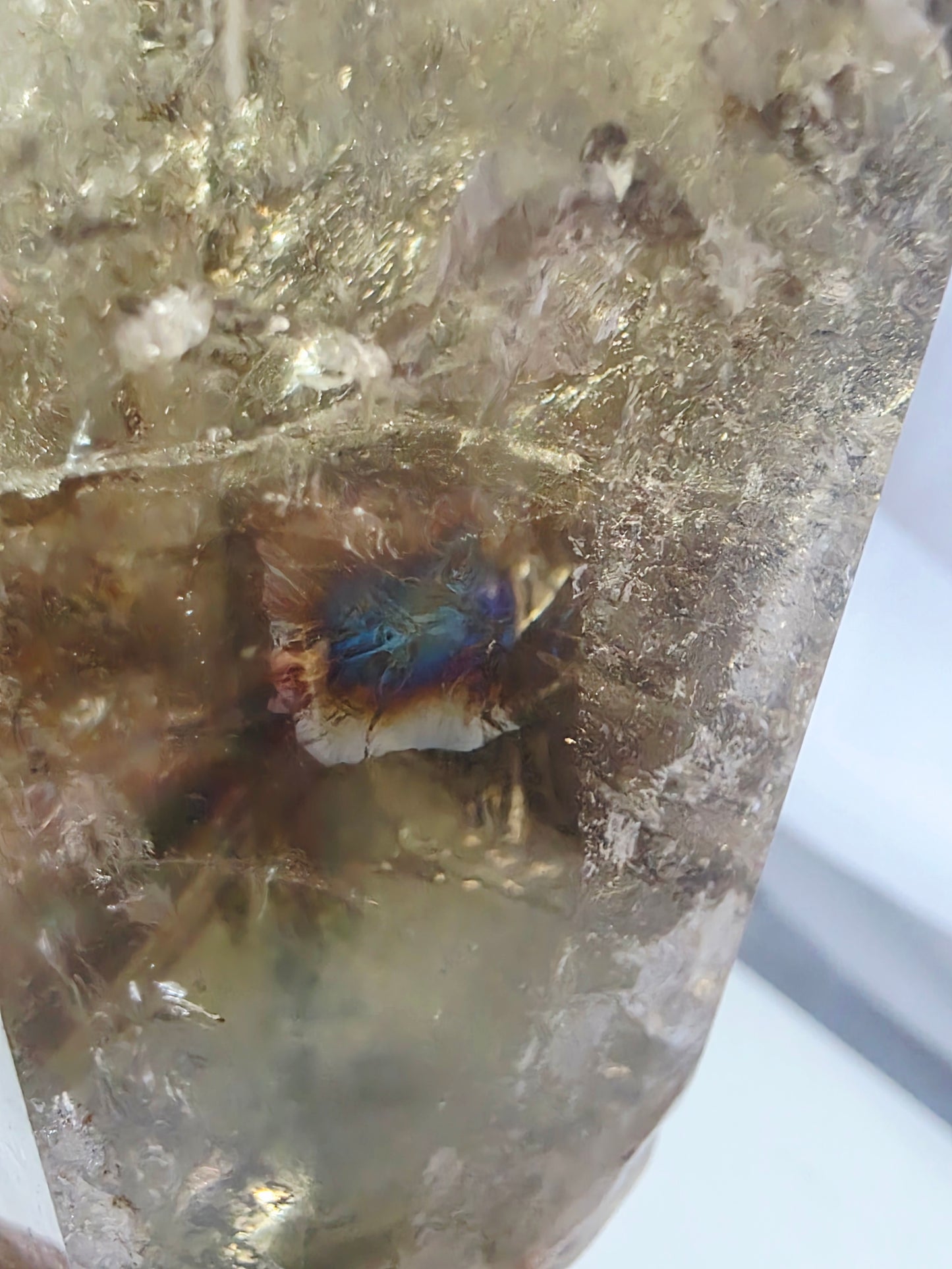 Raw Uncut Base Large Smokey Citrine Crystal Point Wood base included