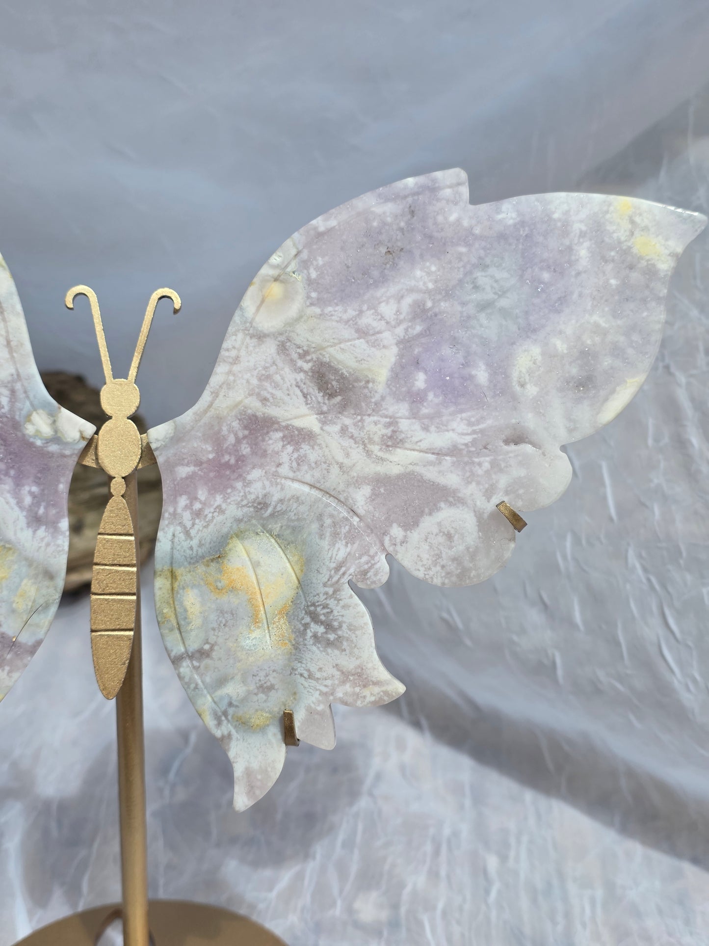 Cherry Agate Large Butterfly Crystal Wings on Gold Stand